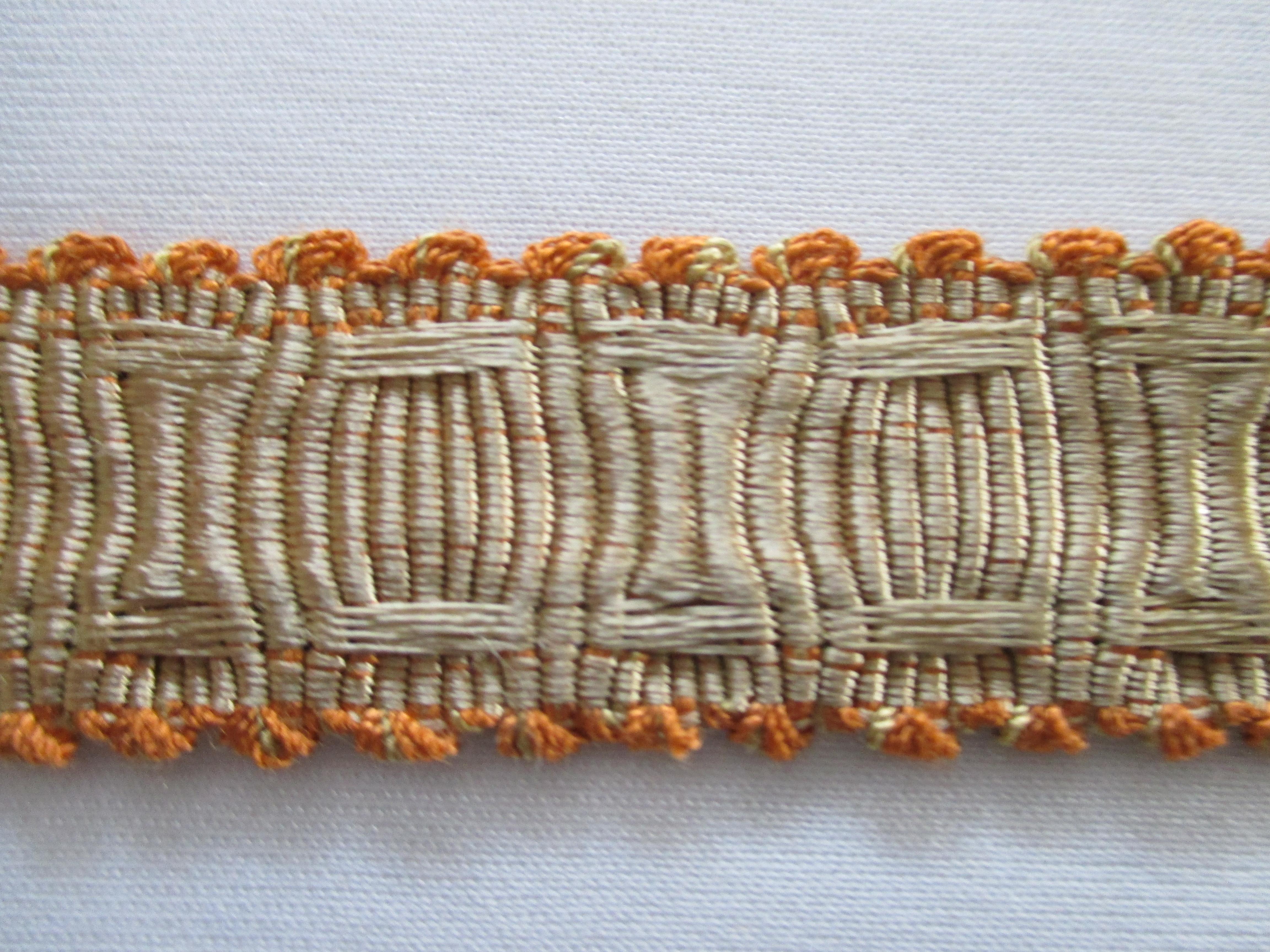 French Vintage Orange and Brown Braided Gimp Silk Decorative Trim