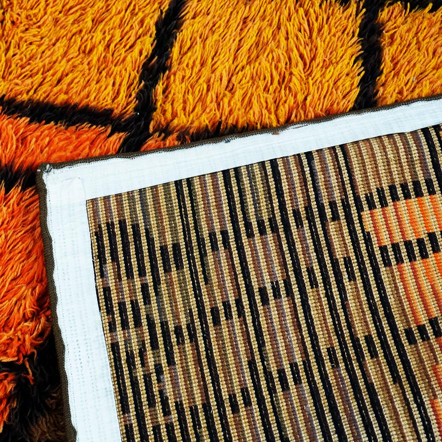 Mid-20th Century Vintage Orange and Brown Danish Modern 1960s Wool Rya Rug
