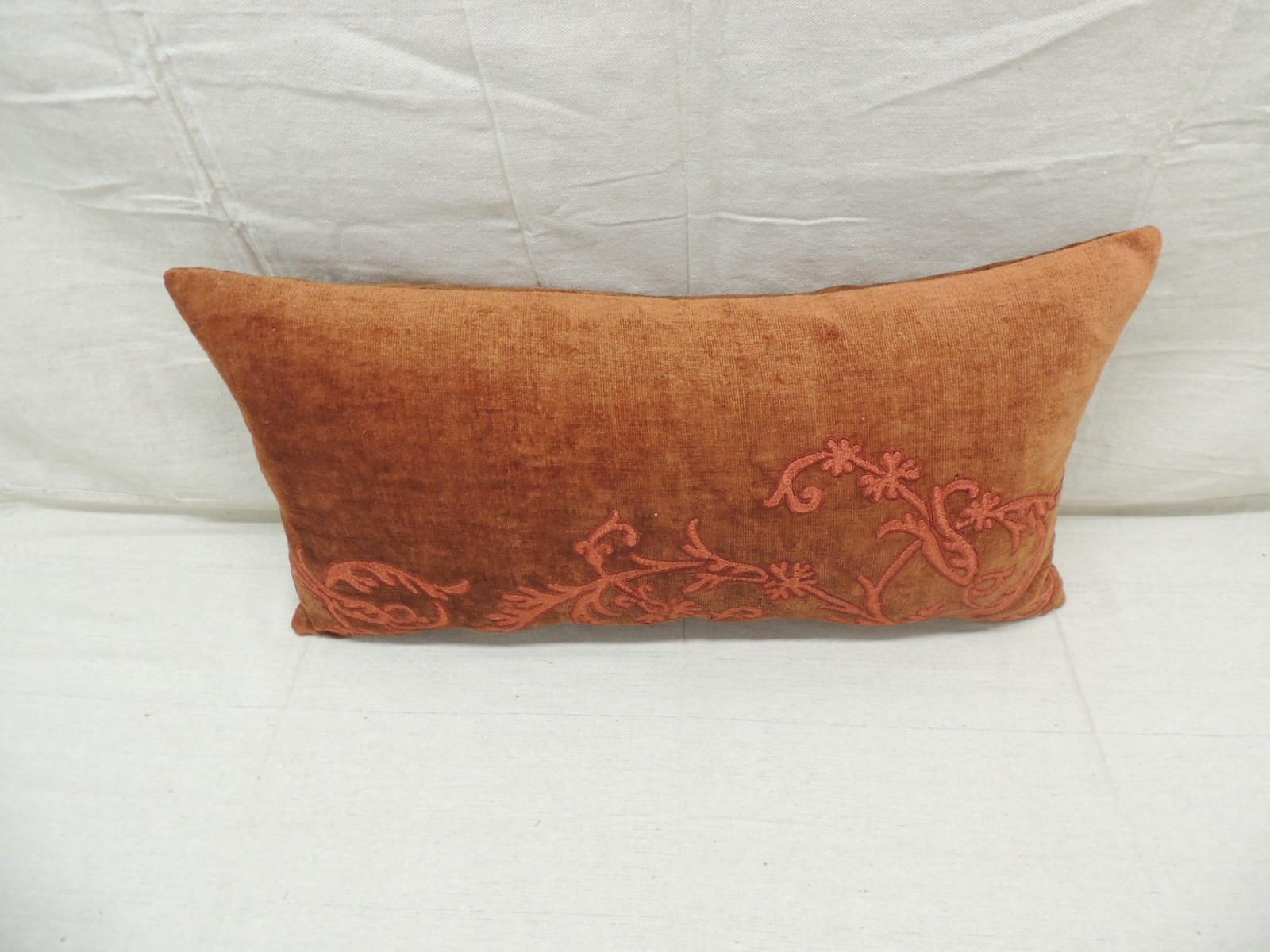 Suzani Vintage Orange and Brown Embroidery Bolster Decorative Pillow