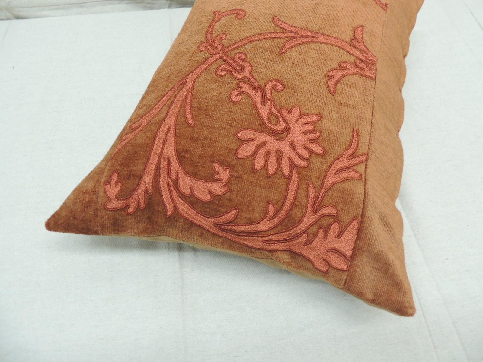 Indian Vintage Orange and Brown Embroidery Bolster Decorative Pillow