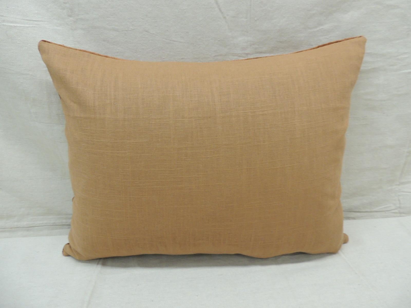 Hand-Crafted Vintage Orange and Brown Embroidery Bolster Decorative Pillow