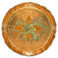 Vintage Orange and Green Decorative Wood Plate, Italy, 1960s