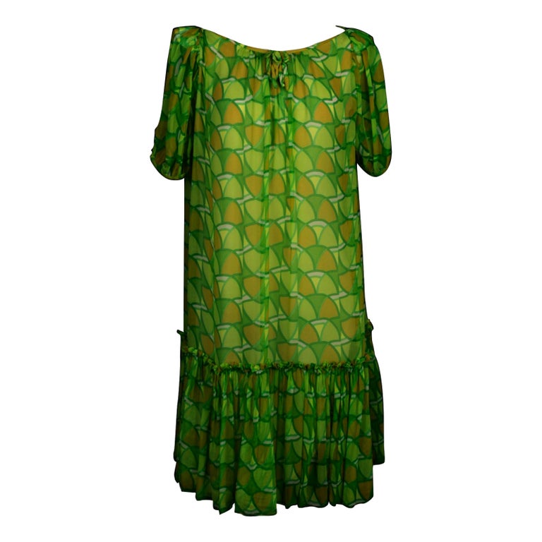 Vintage Orange and Green Tone Muslin Dress For Sale at 1stDibs