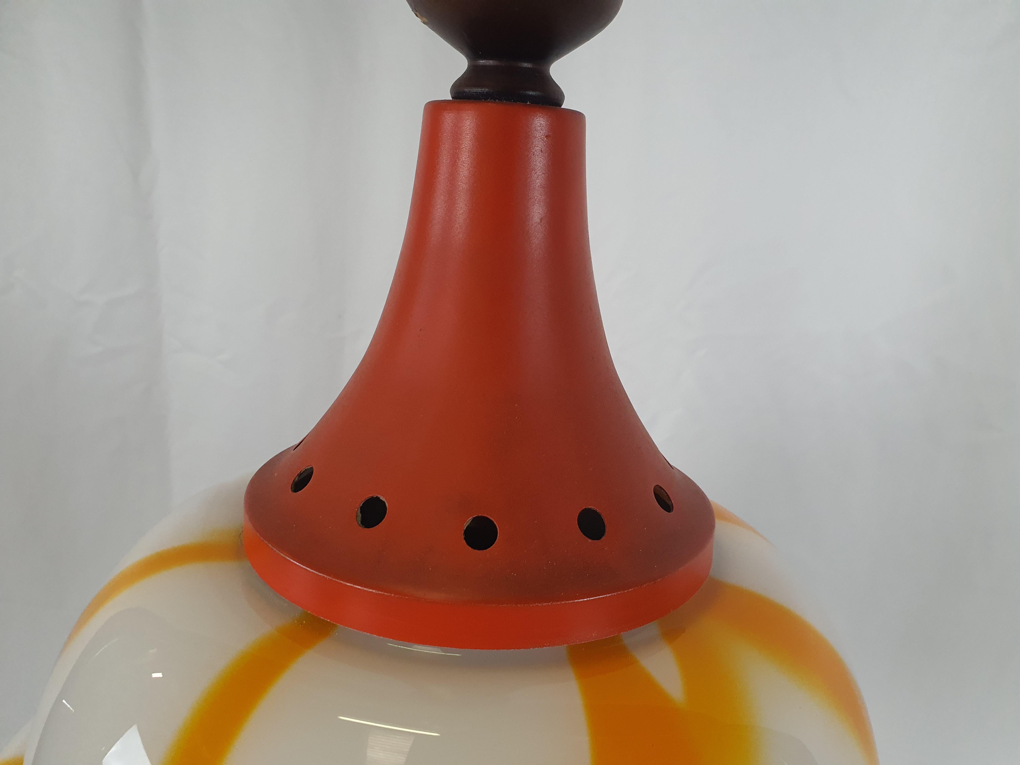 Vintage Orange and White Glass Chandelier For Sale 6