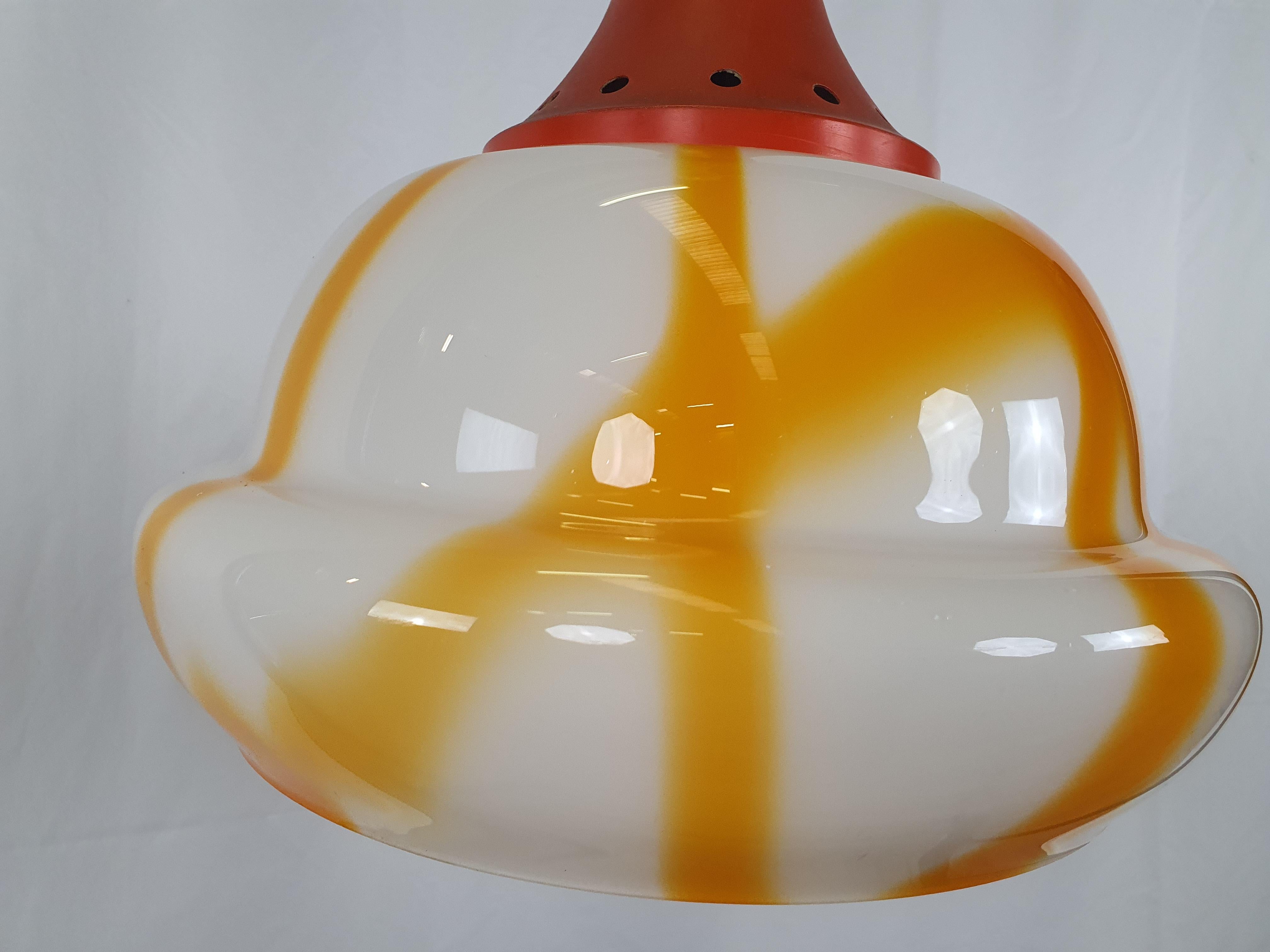Mid-Century Modern Vintage Orange and White Glass Chandelier For Sale
