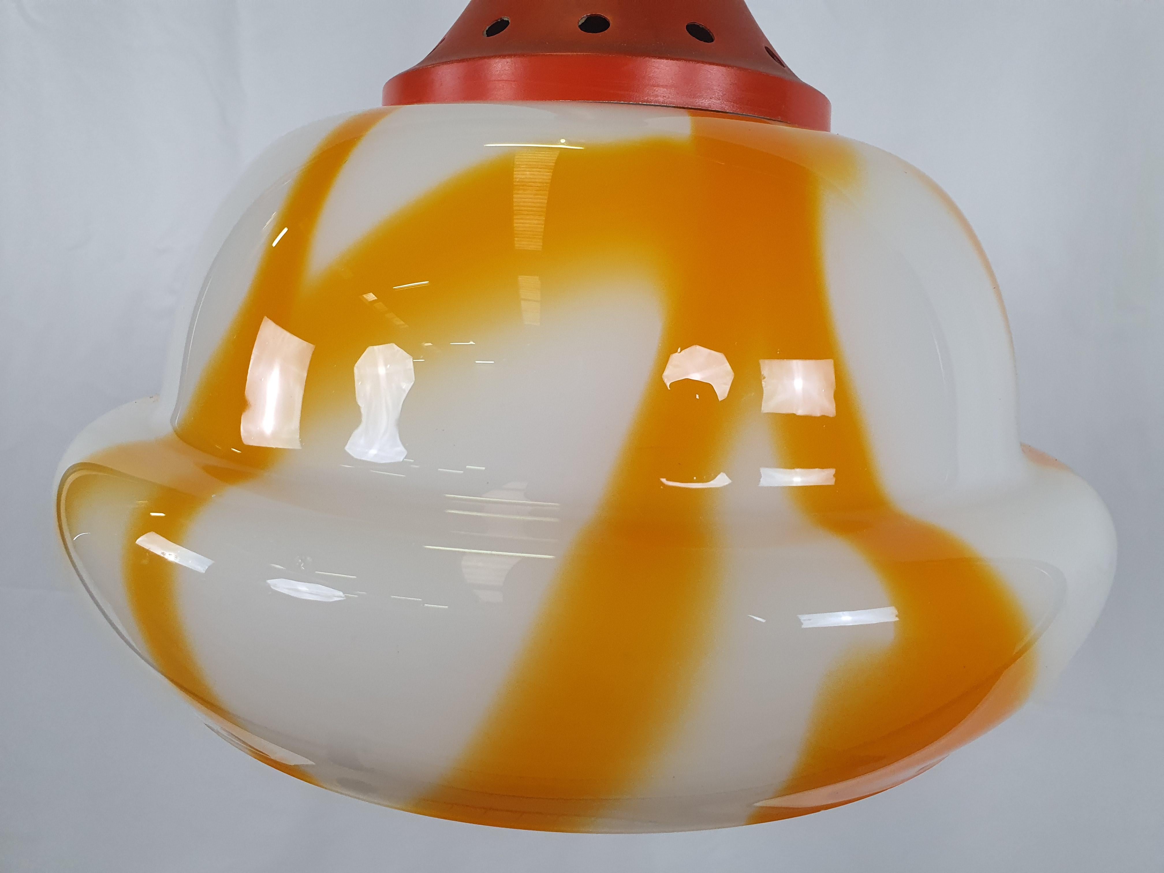 Italian Vintage Orange and White Glass Chandelier For Sale