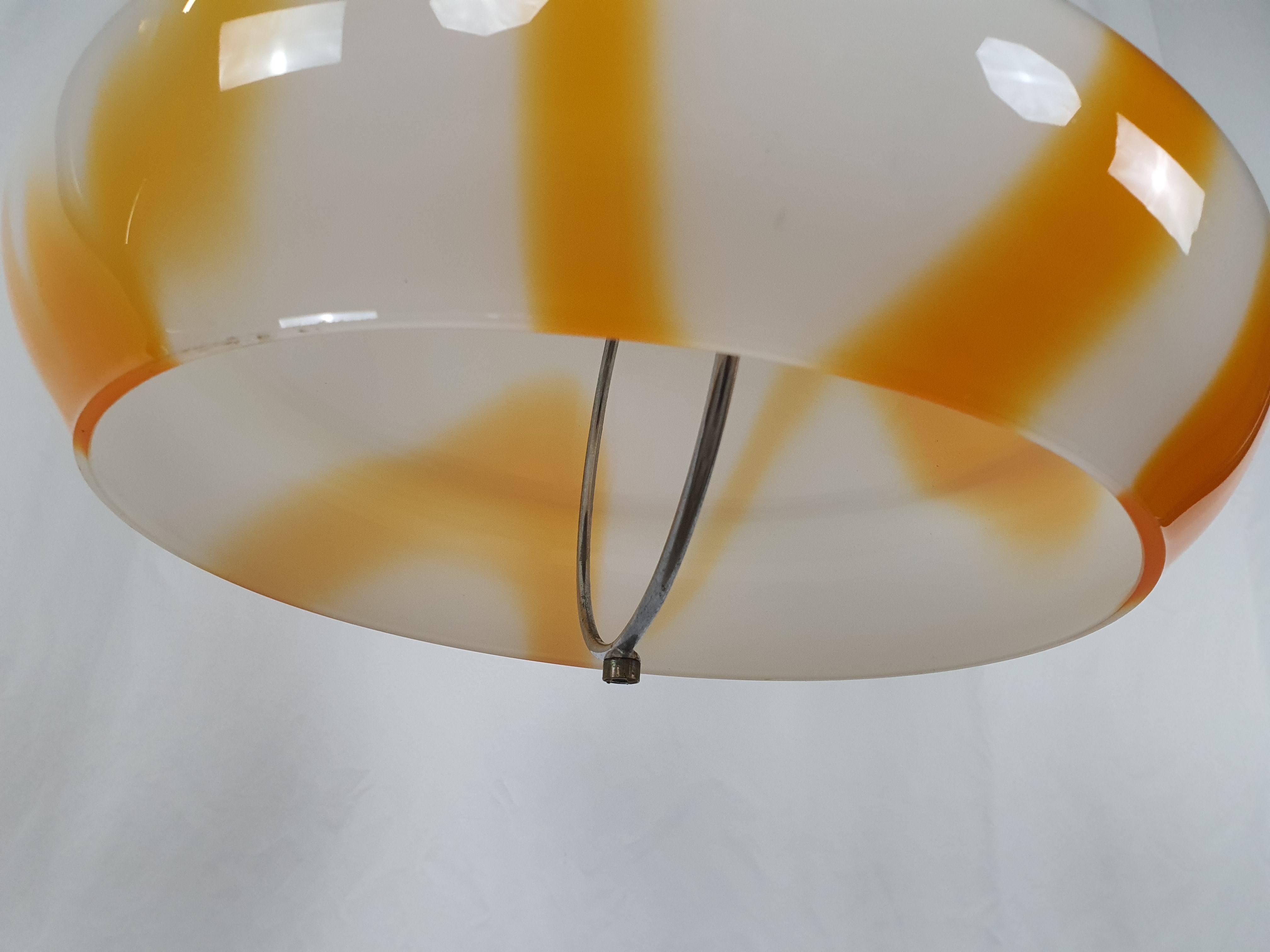 Vintage Orange and White Glass Chandelier For Sale 1