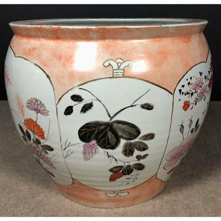 Vintage Orange and White Porcelain Japanese Fish Bowl Planter at 1stDibs