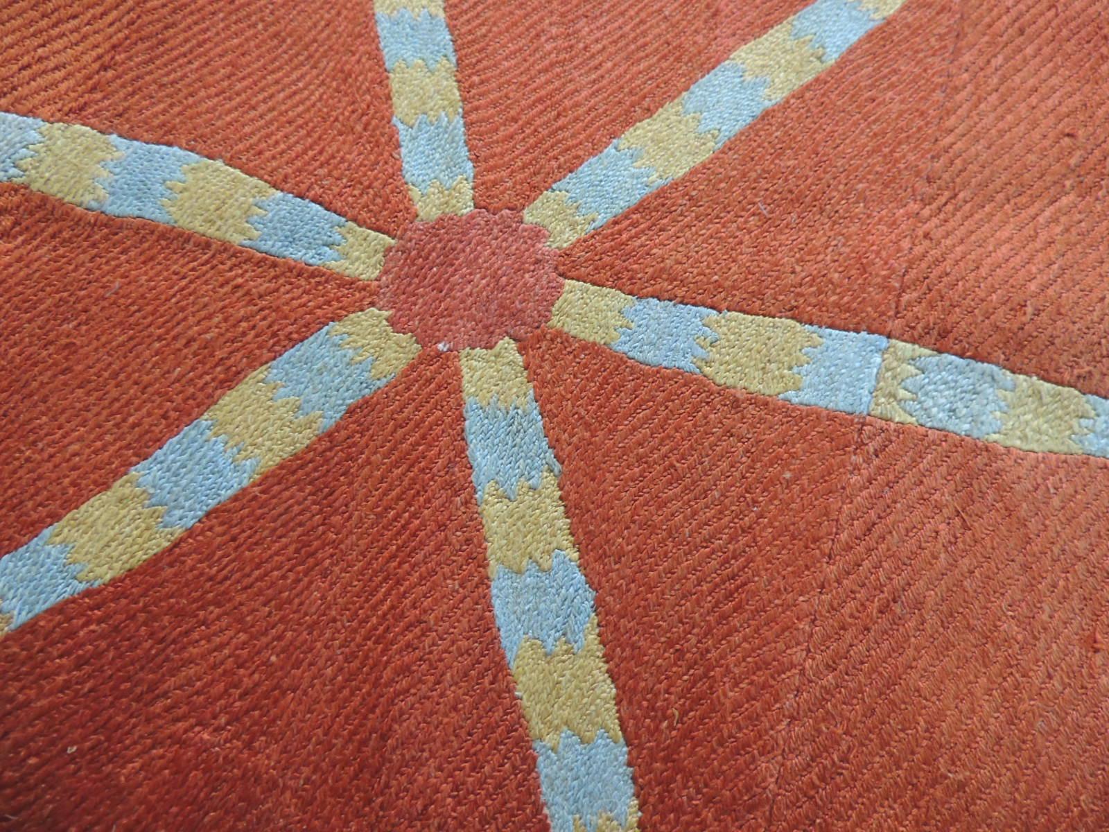Uzbek Vintage Orange and Yellow Oval Suzani Textile Fragment