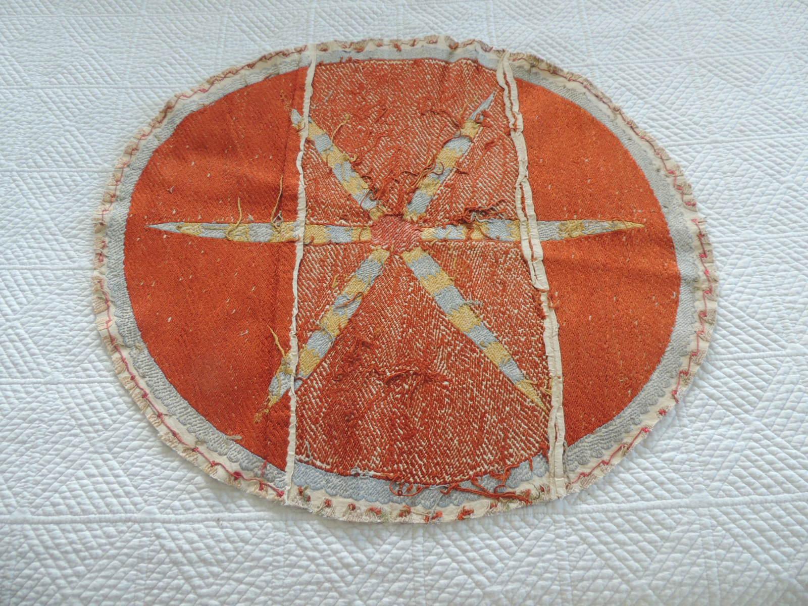Hand-Crafted Vintage Orange and Yellow Oval Suzani Textile Fragment