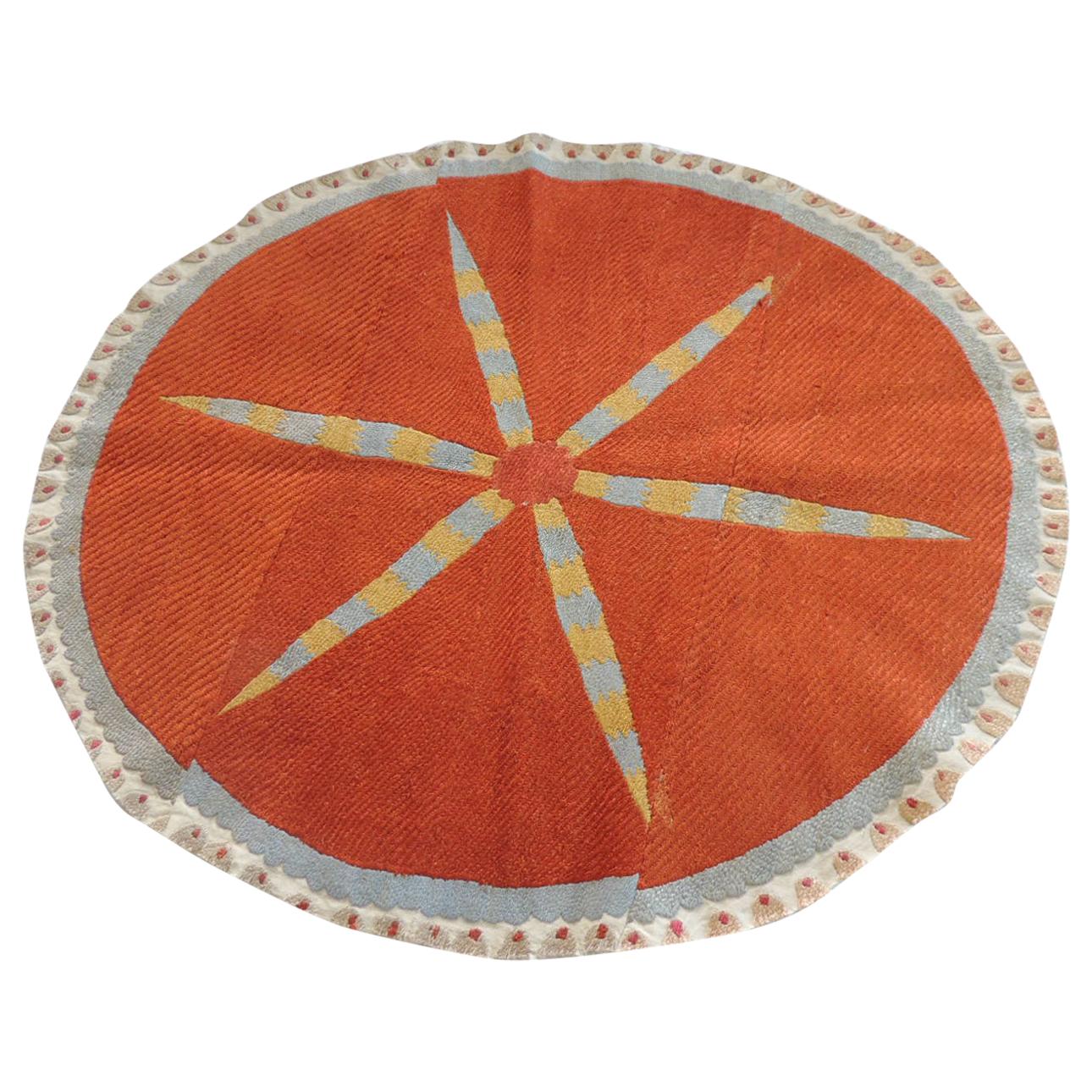 Vintage Orange and Yellow Oval Suzani Textile Fragment
