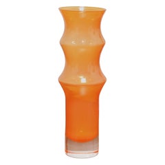 Vintage Orange Bamboo Glass Vase by Bo Borgstrom for Aseda Glasbruk, 1960s.