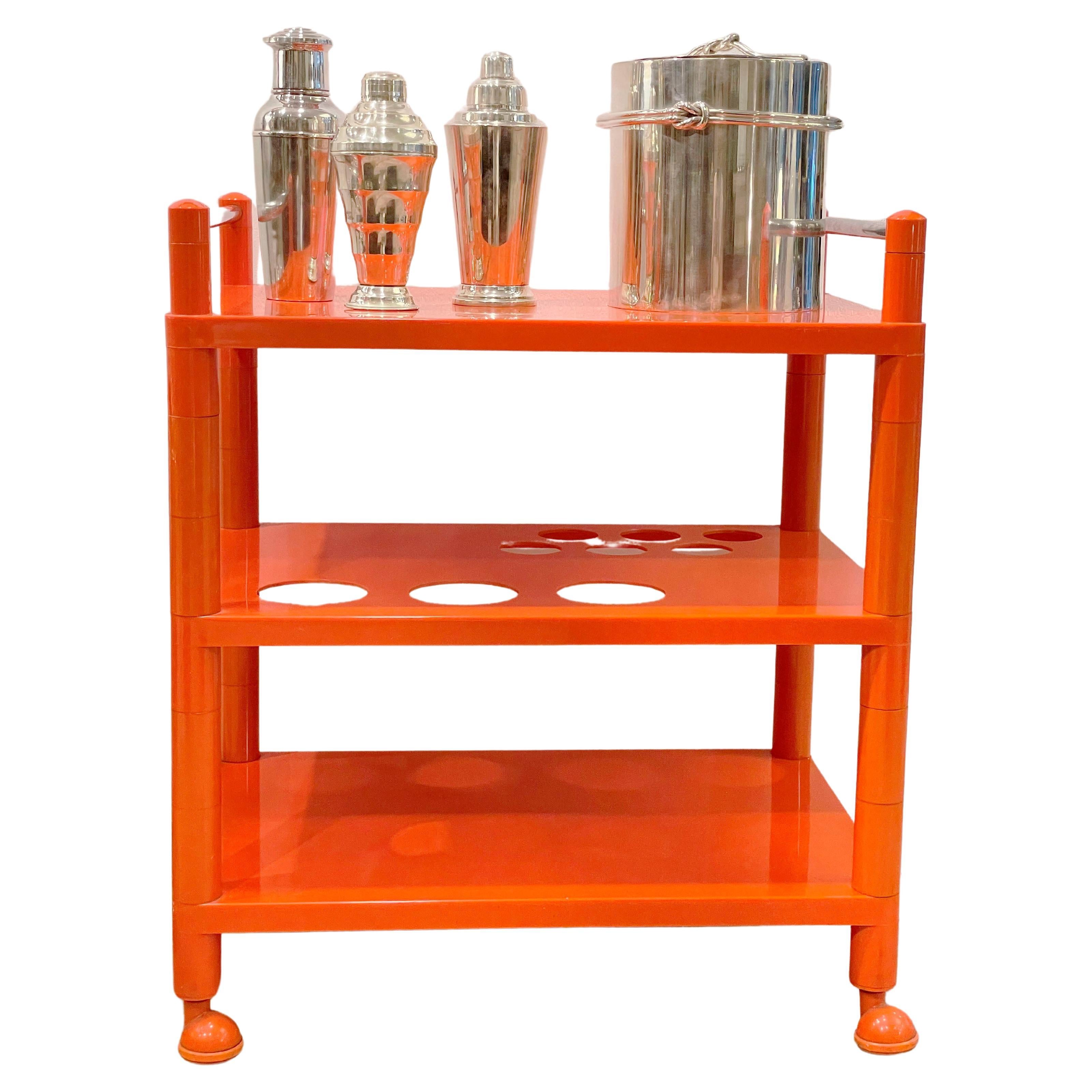 Carrito de bar Vintage Naranja Estilo Alberto Rosselli para Kartell, años 70