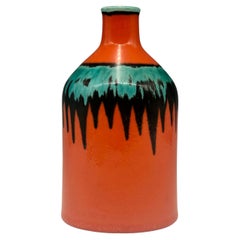 Retro Orange Black and Aqua Green Ceramic Vase by Cortendorf, West Germany