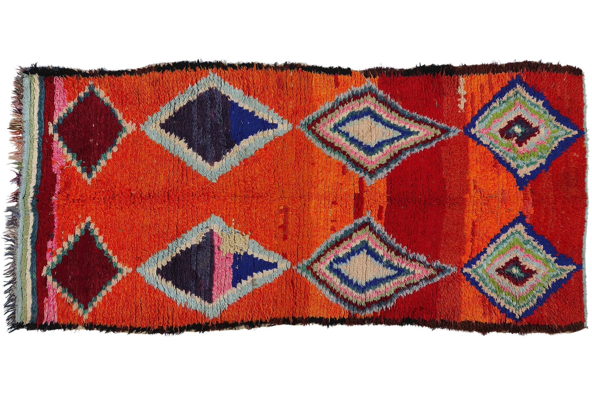 Vintage Orange Boujad Moroccan Rug, Bold Boho Chic Meets Nomadic Charm For Sale 3