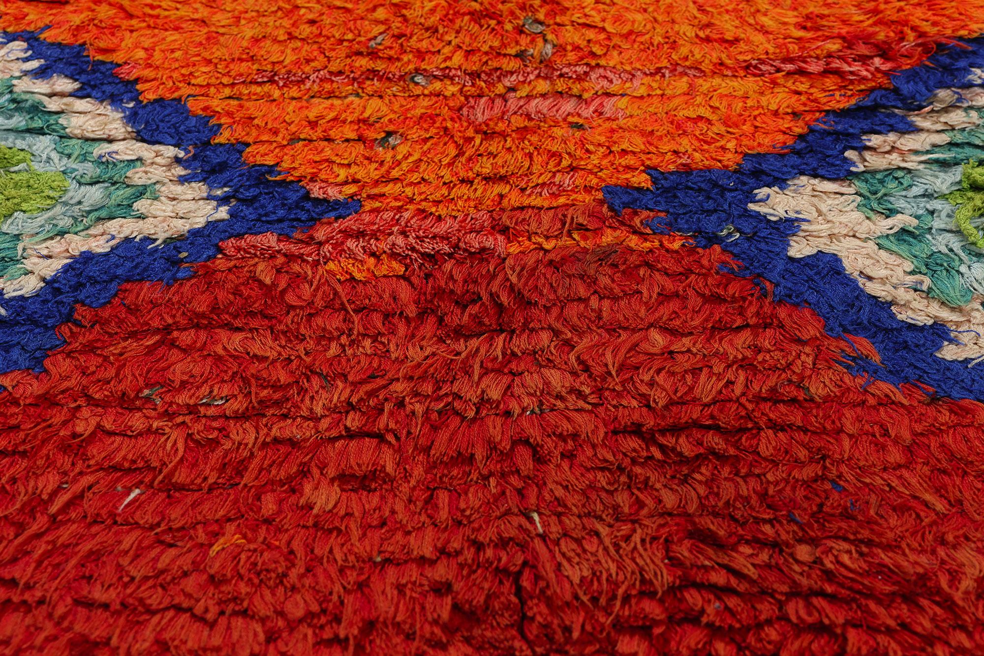 Vintage Orange Boujad Moroccan Rug, Bold Boho Chic Meets Nomadic Charm In Good Condition For Sale In Dallas, TX