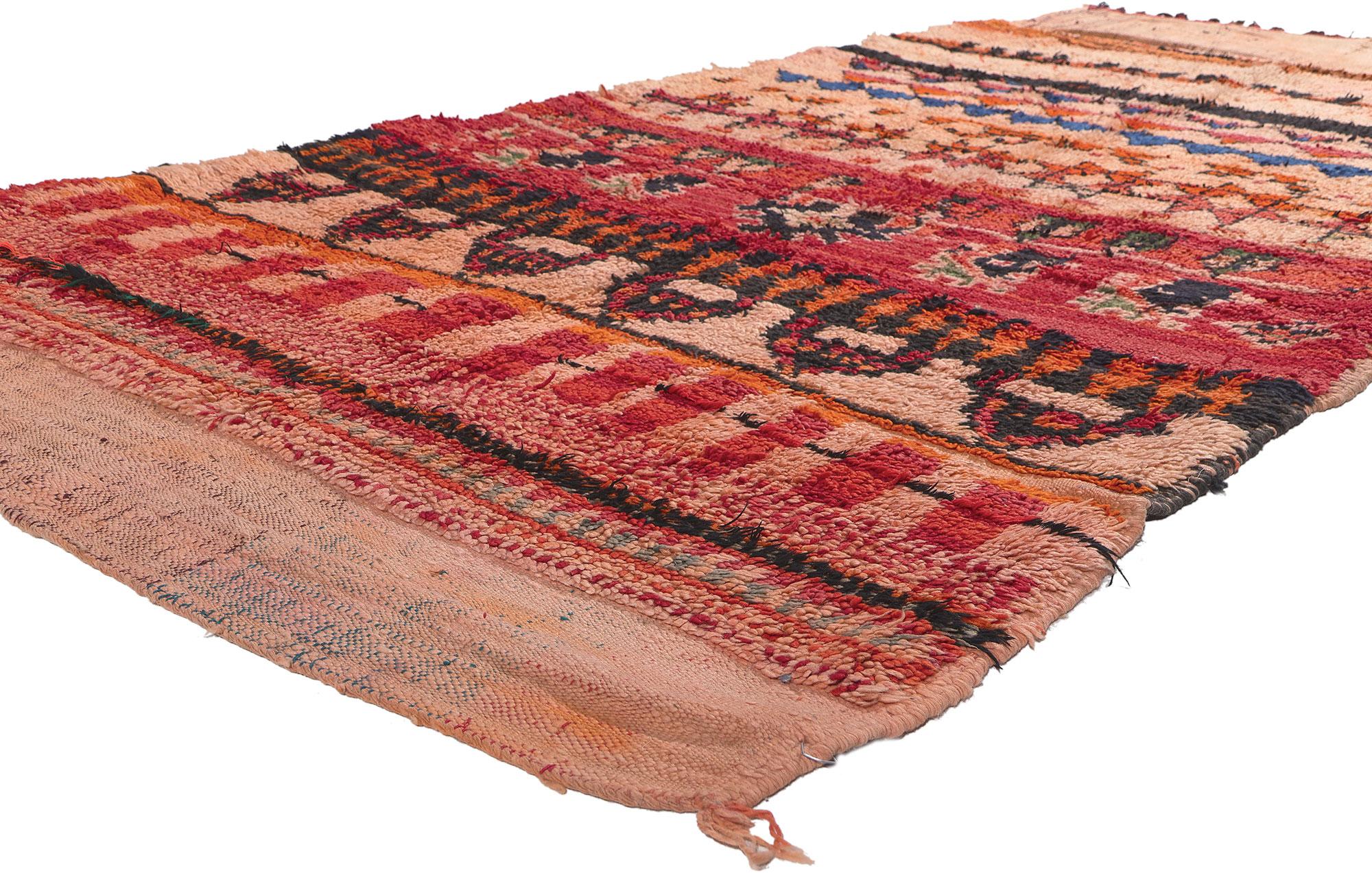 20294 Vintage Orange Boujad Moroccan Rug, 04'07 x 08'06. 

In our pursuit of captivating spaces and interiors that inspire, the allure of tribal design never wanes. Its worldly sophistication and boho aesthetic, with a touch of nomadic charm,