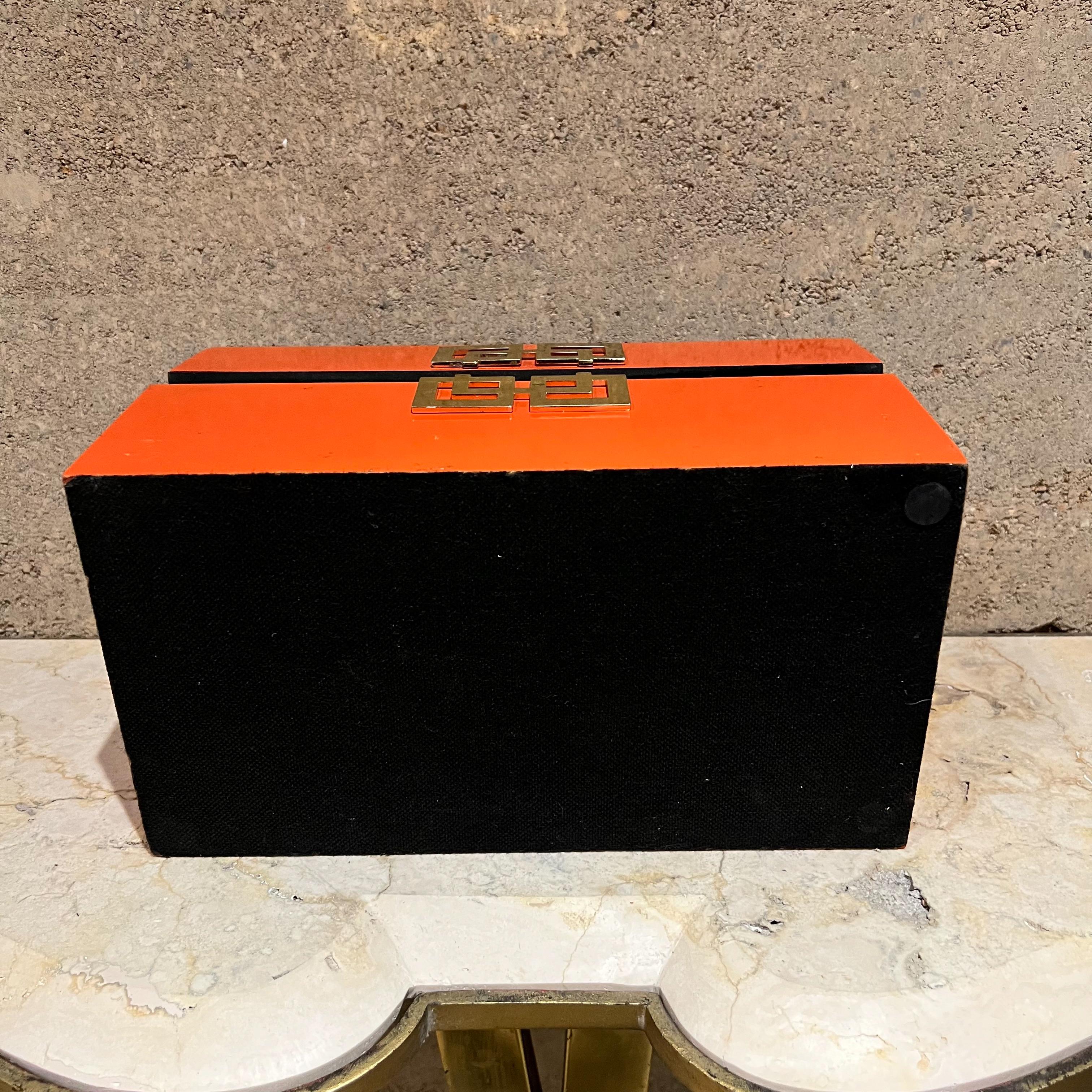 Caja Naranja Vintage Decorativa Geométrica Acento Dorado en venta 5