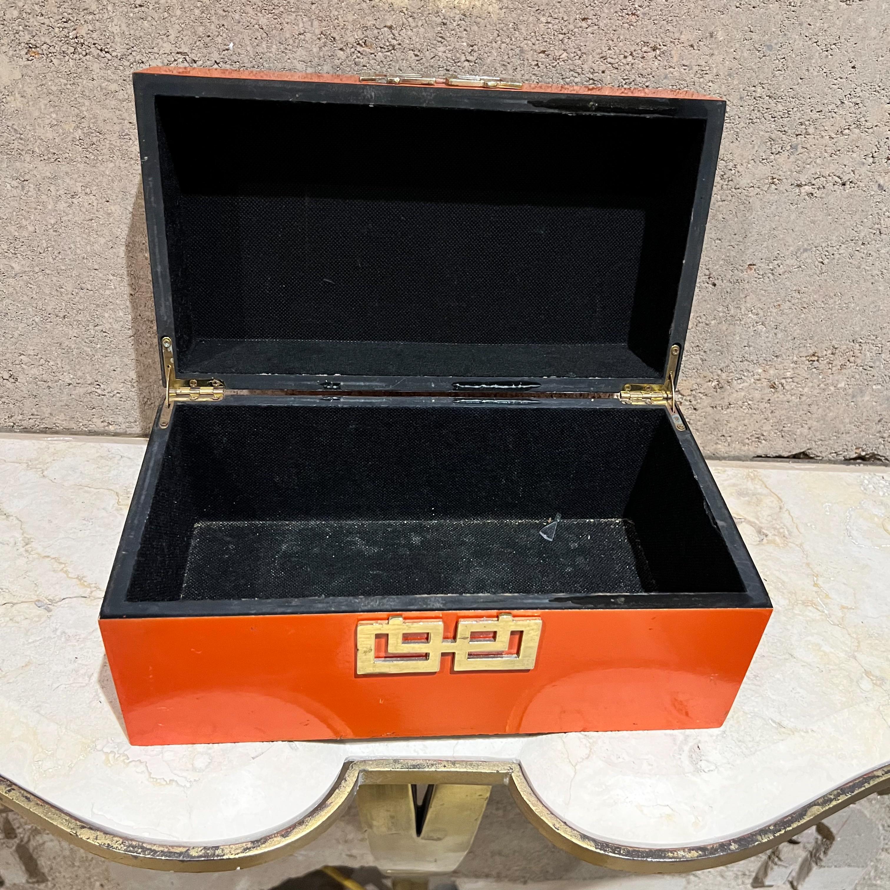 Caja Naranja Vintage Decorativa Geométrica Acento Dorado en venta 3