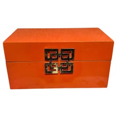 Vintage Orange Box Decorative Geometric Gold Accent