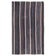 Vintage Orange, Brown and Blue Striped Wool Kilim 7'6''x12'1''