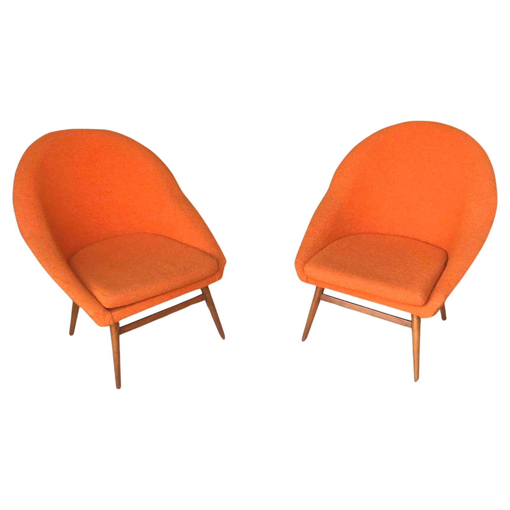 Vintage Orange Bucket Seats or Cocktail Chairs, 1960s For Sale