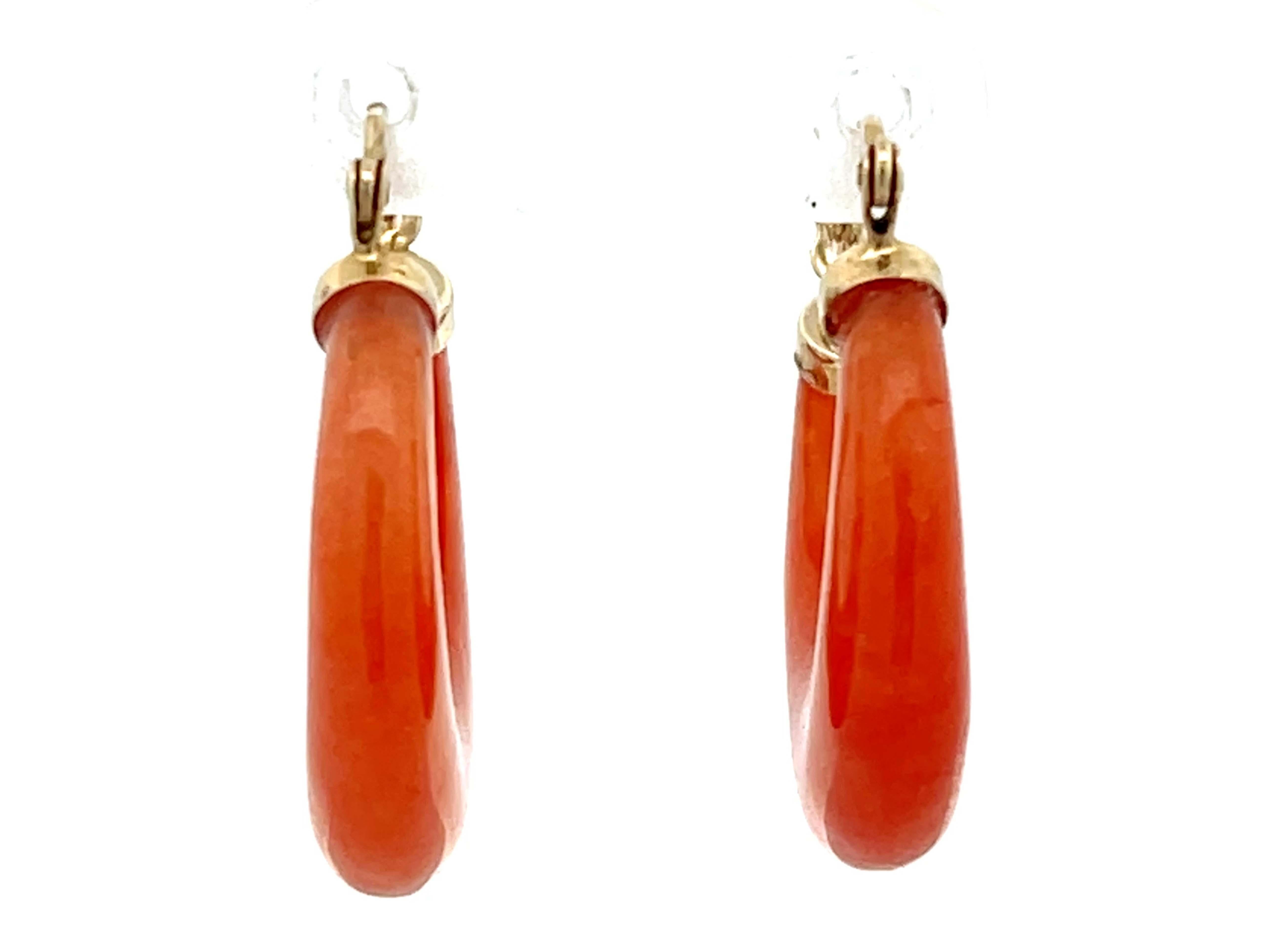 Vintage Orange Karneol Chunky Hoop-Ohrringe 14K Gold (Moderne) im Angebot