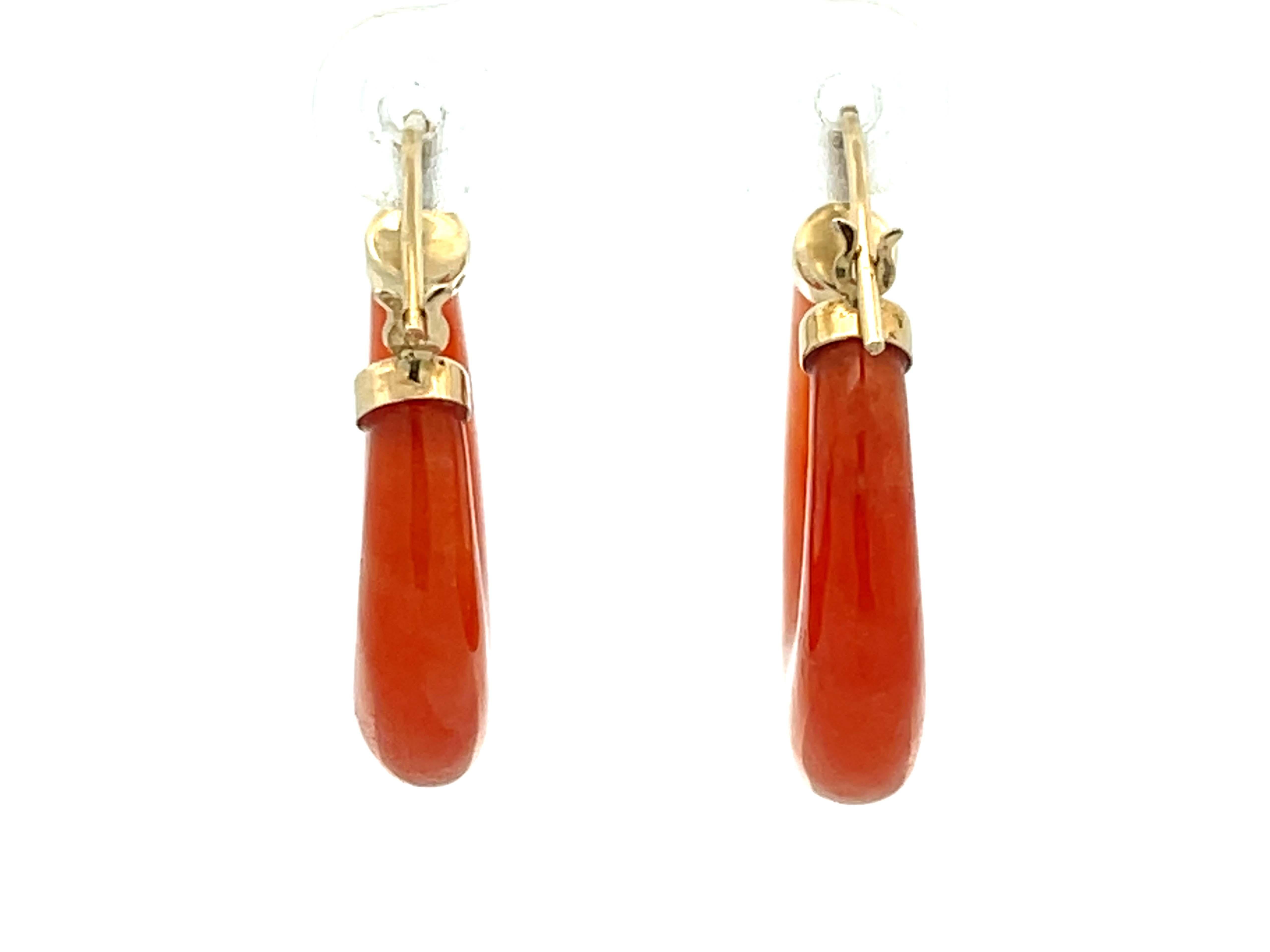 Vintage Orange Carnelian Chunky Hoop Earrings 14K Gold For Sale 1