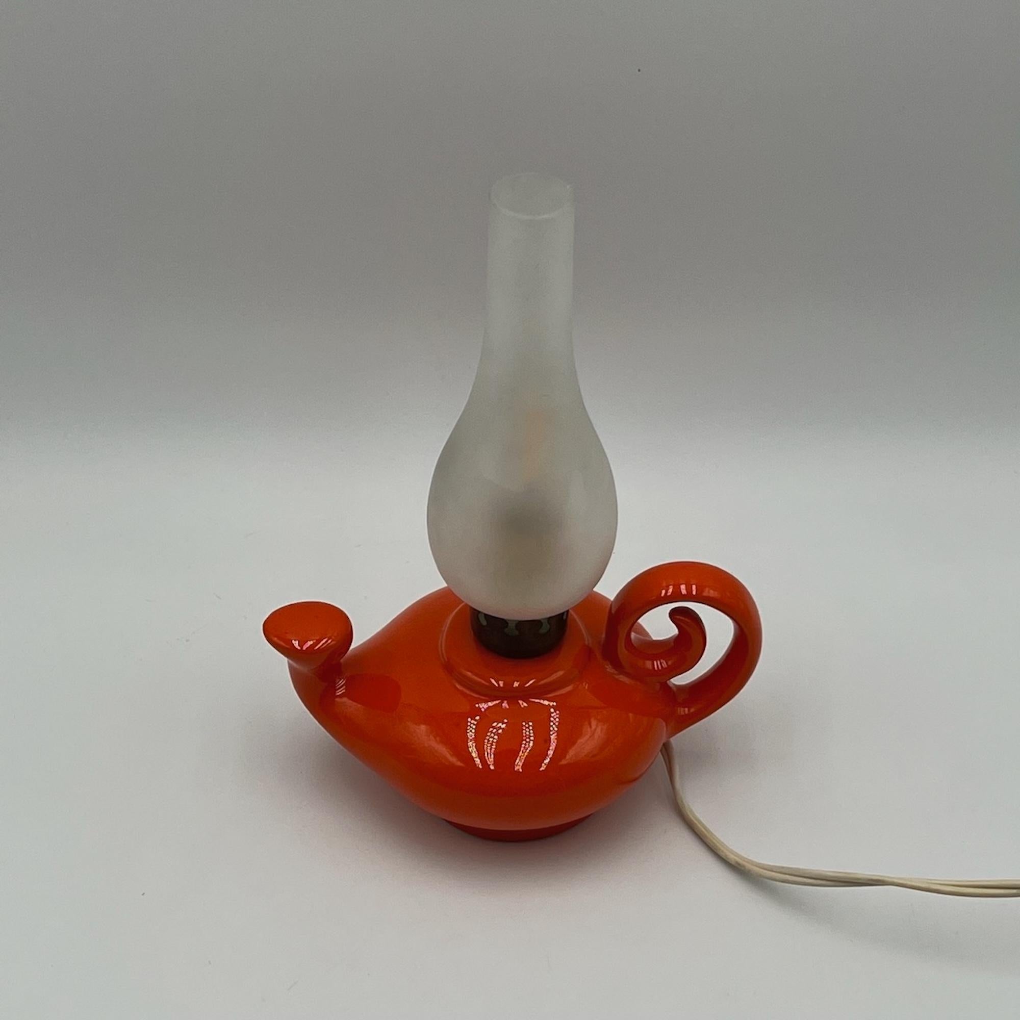 Mid-Century Modern Vintage Orange Ceramic and Glass Lamp Made in Italy, 1960s For Sale