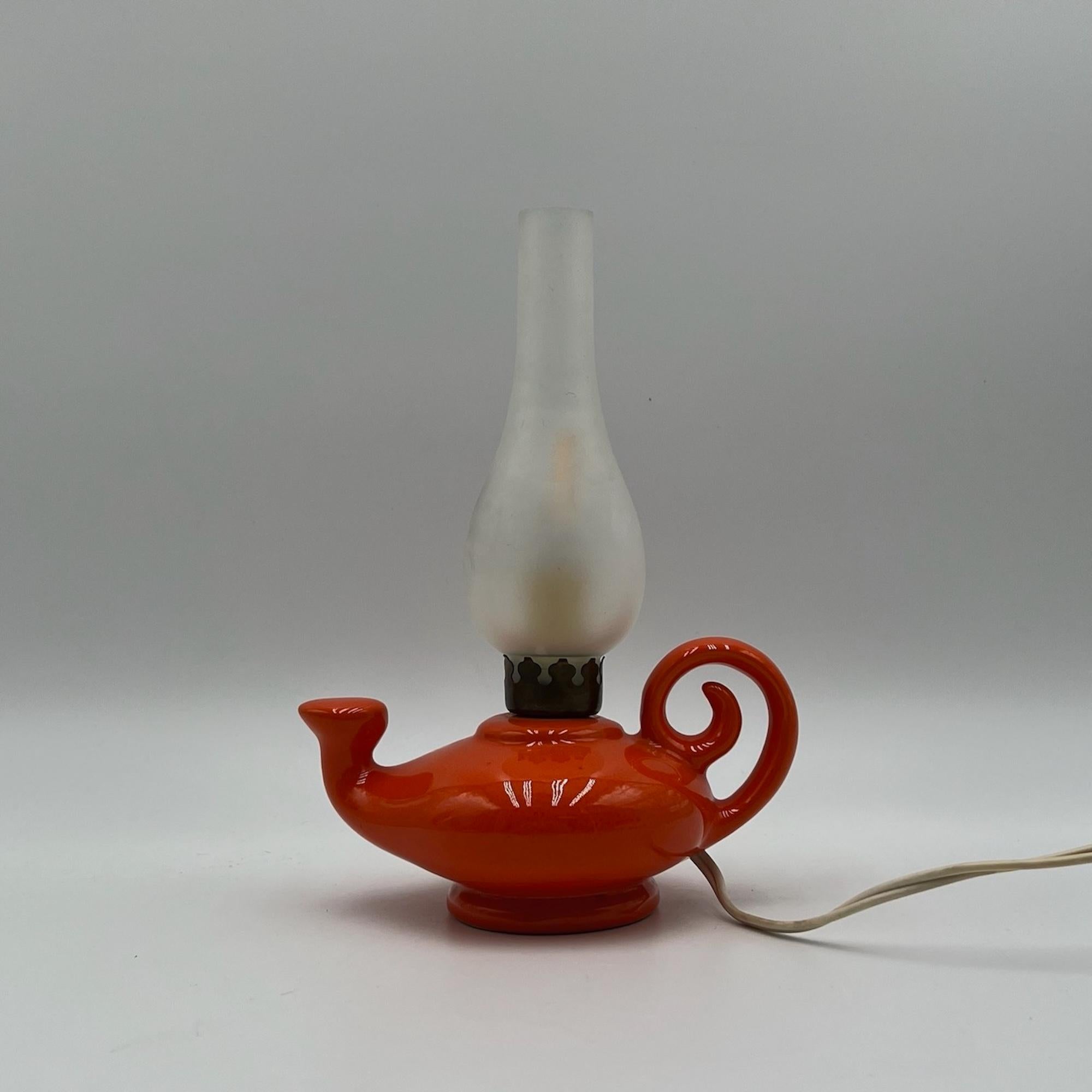 Italian Vintage Orange Ceramic and Glass Lamp Made in Italy, 1960s For Sale