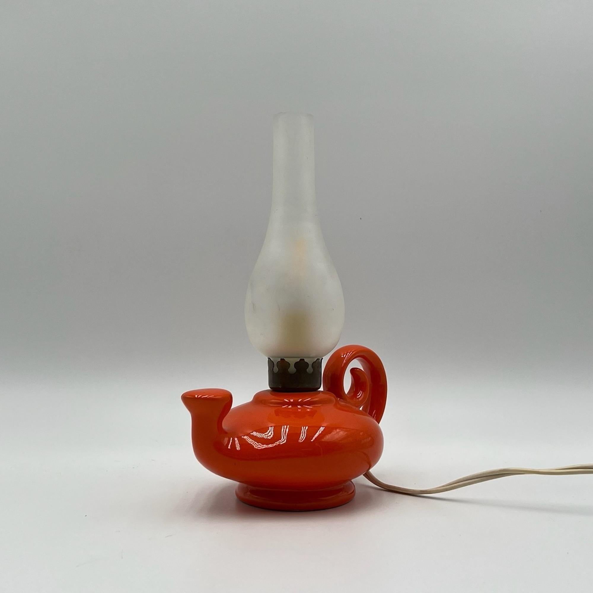 Vintage Orange Ceramic and Glass Lamp Made in Italy, 1960s In Good Condition For Sale In San Benedetto Del Tronto, IT