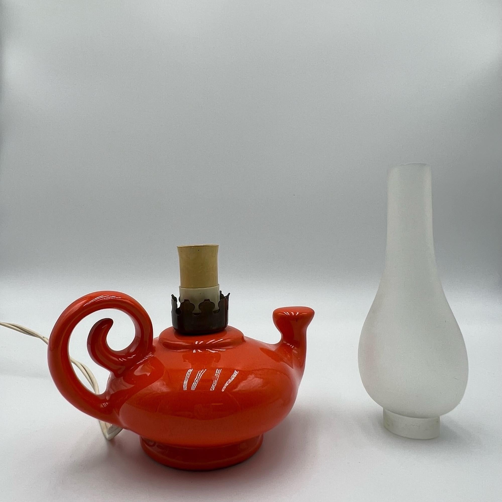 Mid-20th Century Vintage Orange Ceramic and Glass Lamp Made in Italy, 1960s For Sale