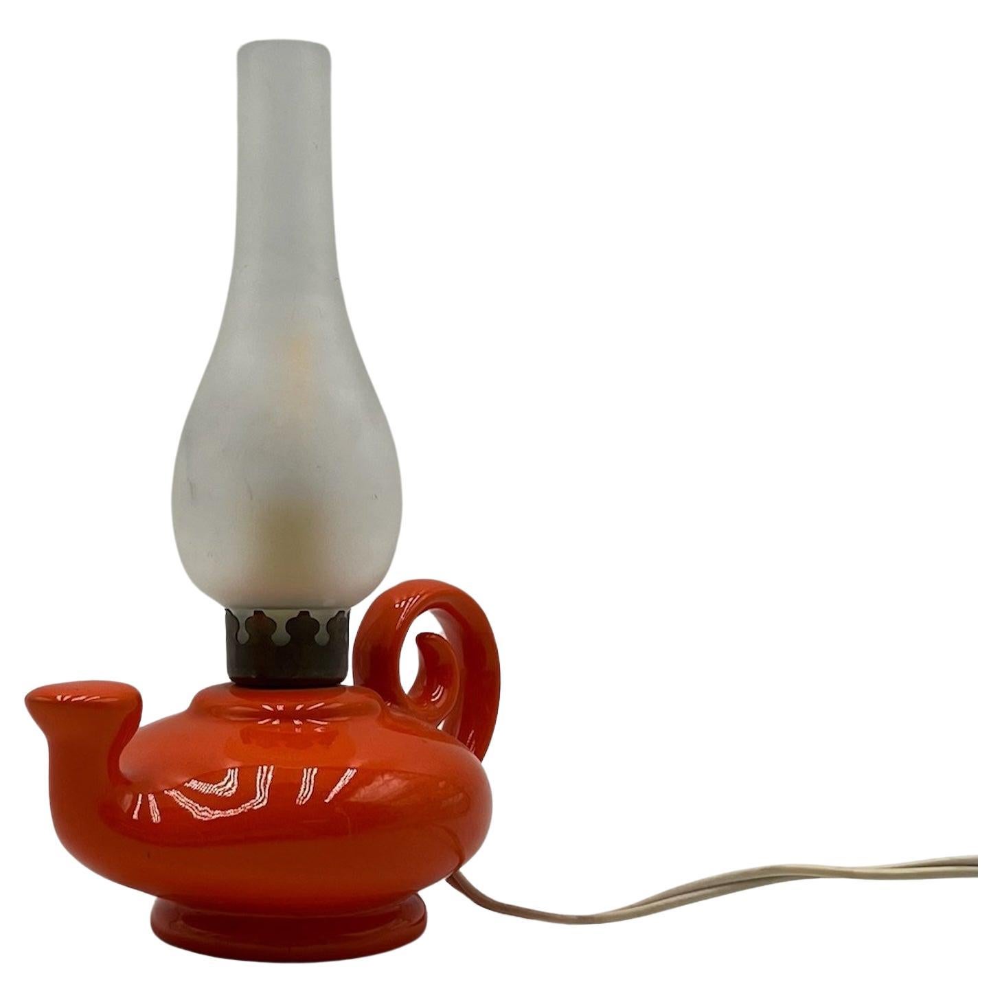 Vintage Orange Ceramic and Glass Lamp Made in Italy, 1960s For Sale