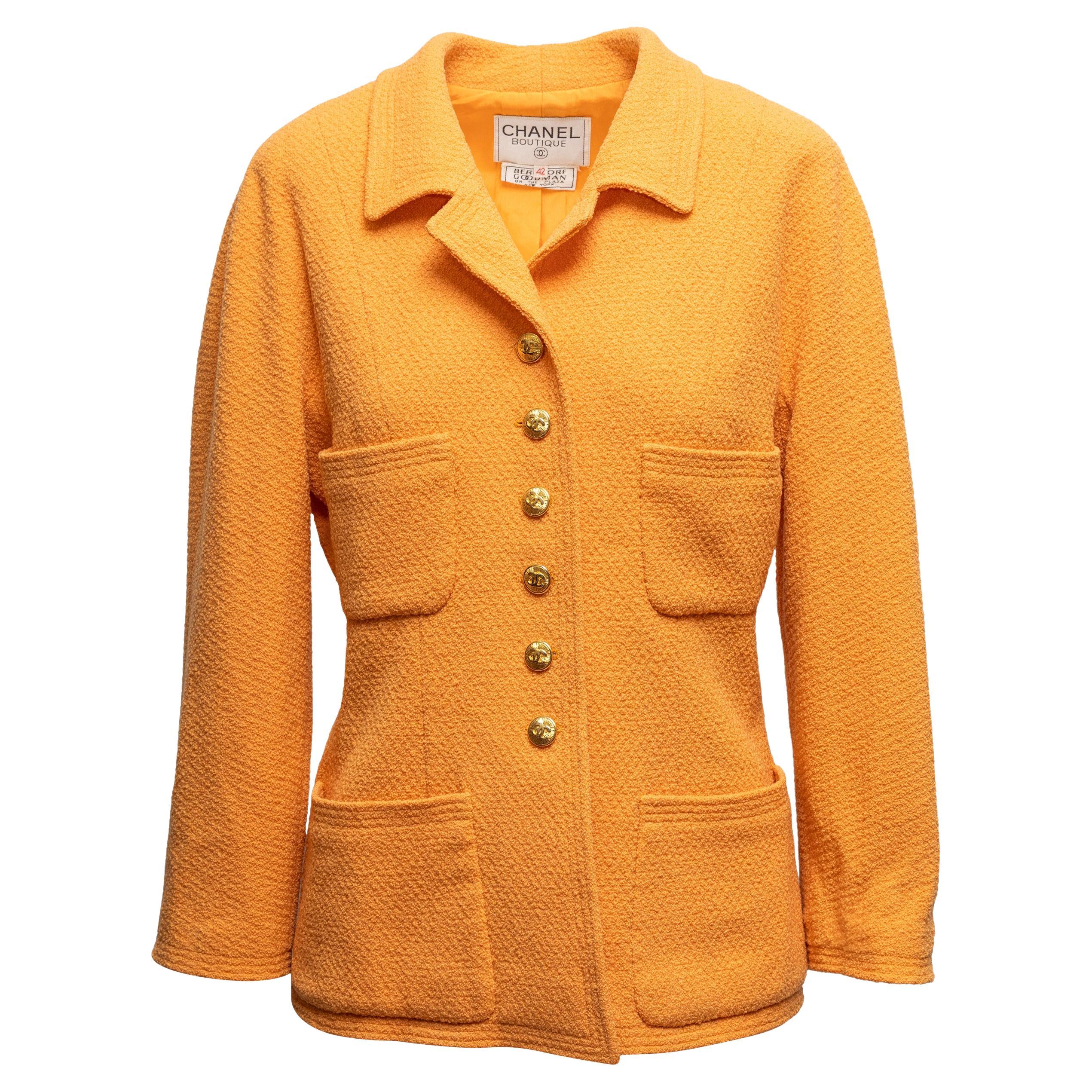 Vintage Orange Chanel Boutique Tweed Blazer Size FR 42