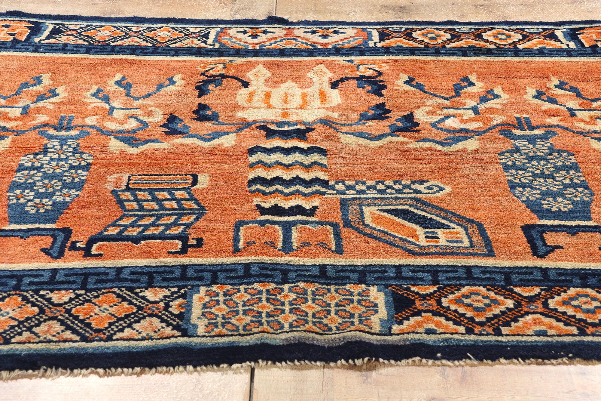 Vintage Orange Chinese Baotou Vase Pictorial Carpet For Sale 1
