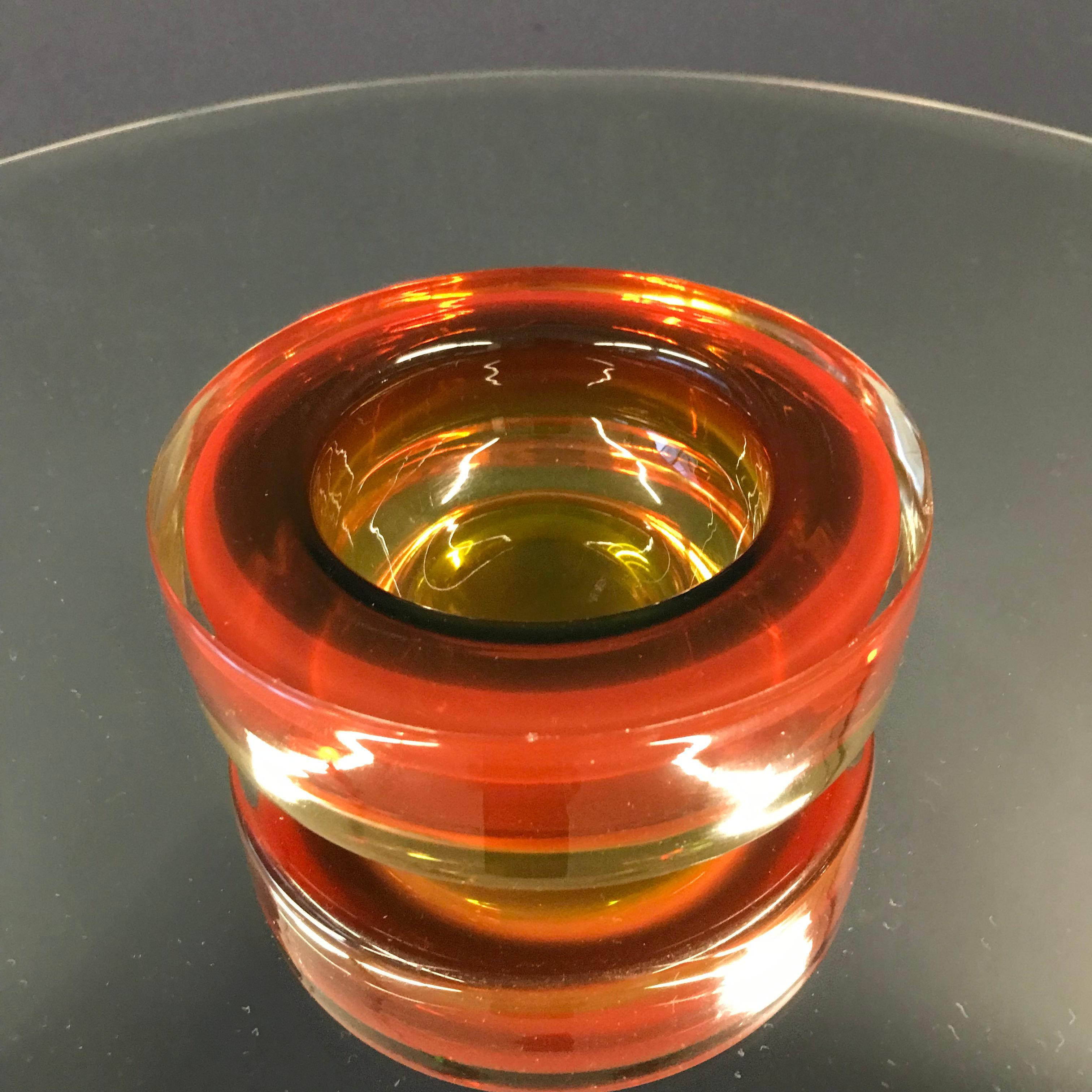 European Vintage Orange Cigar Glass Ash Tray For Sale