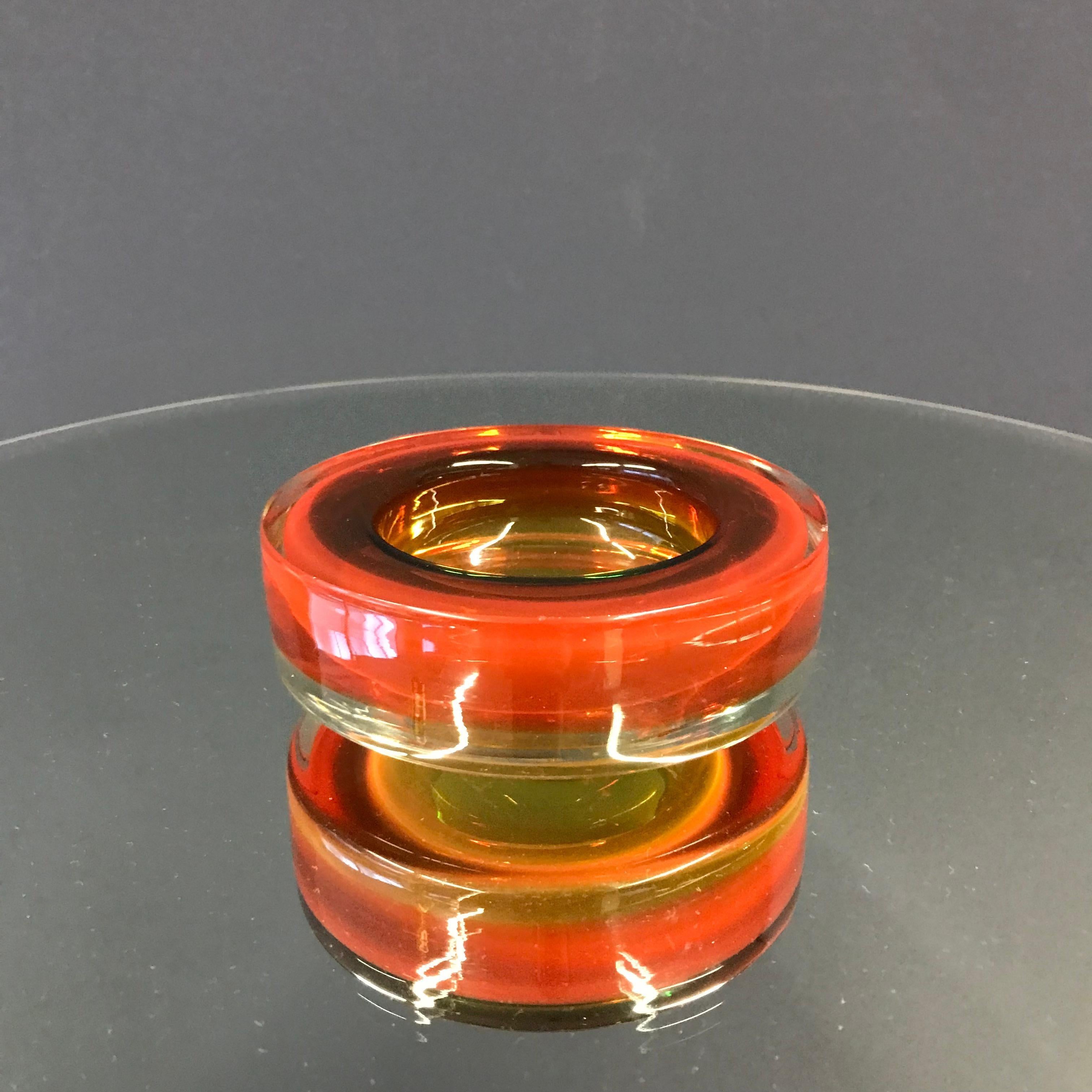 Hand-Crafted Vintage Orange Cigar Glass Ash Tray For Sale