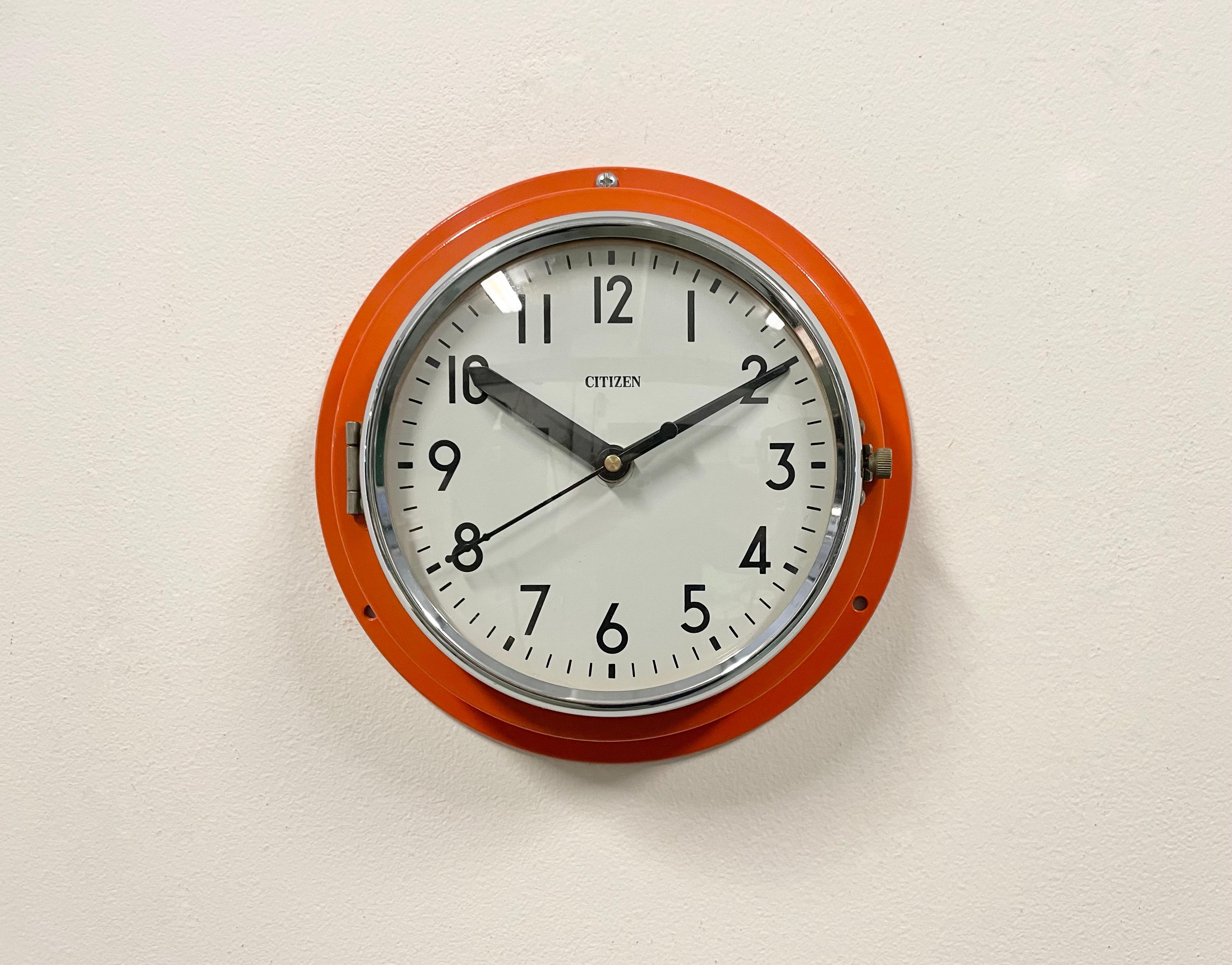 Japanese Vintage Orange Citizen Navy Wall Clock, 1970s