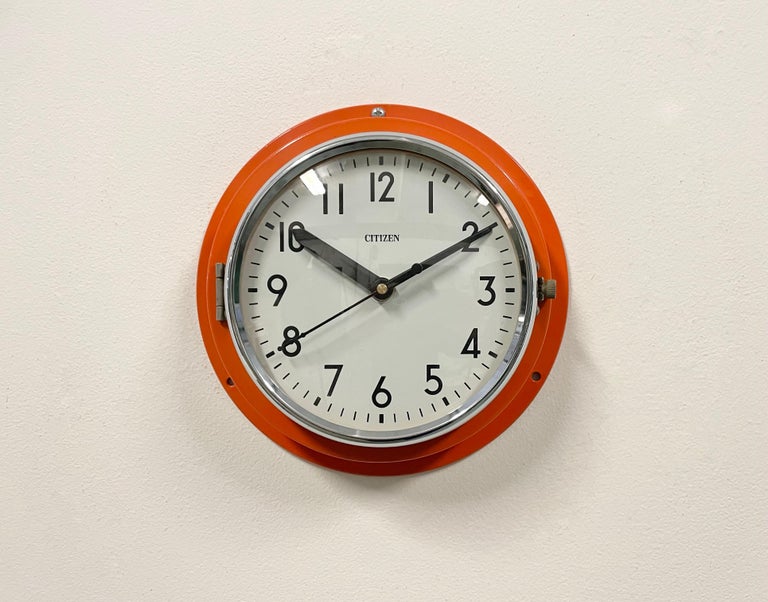 Japanese Vintage Orange Citizen Navy Wall Clock, 1970s For Sale