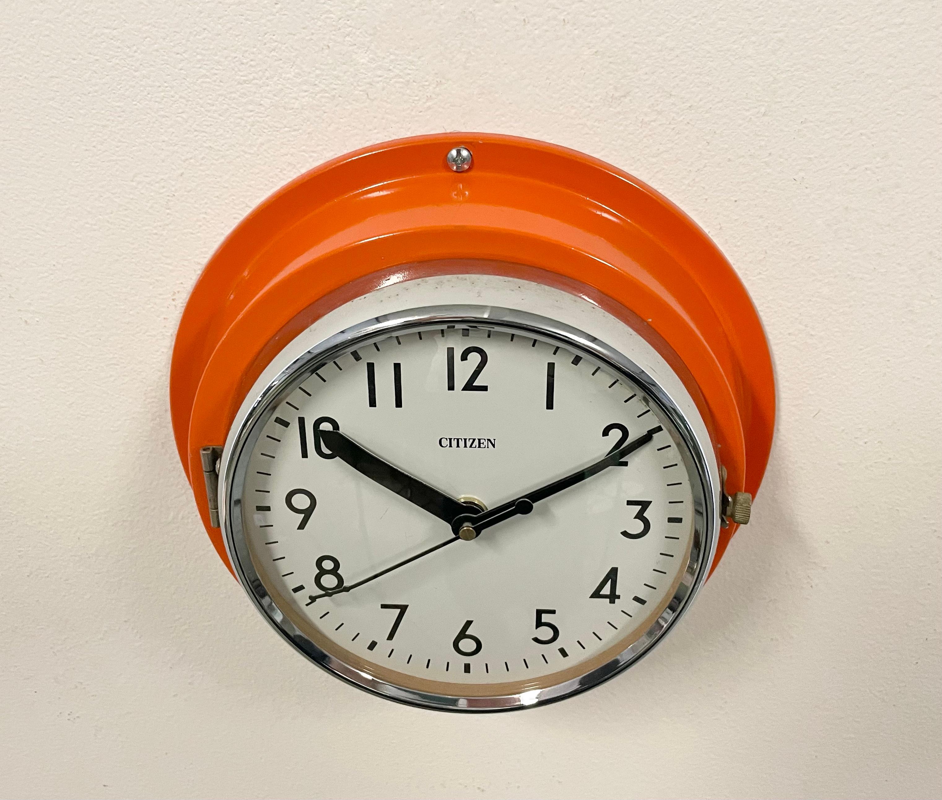 Late 20th Century Vintage Orange Citizen Navy Wall Clock, 1970s