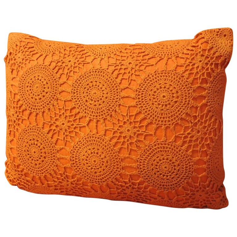 Vintage Orange Crochet Bolster Decorative Pillow For Sale At 1stdibs