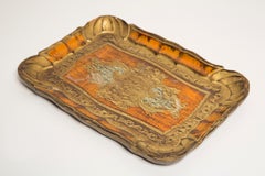 Vintage Orange Decorative Wood Plate, Italy, 1960s