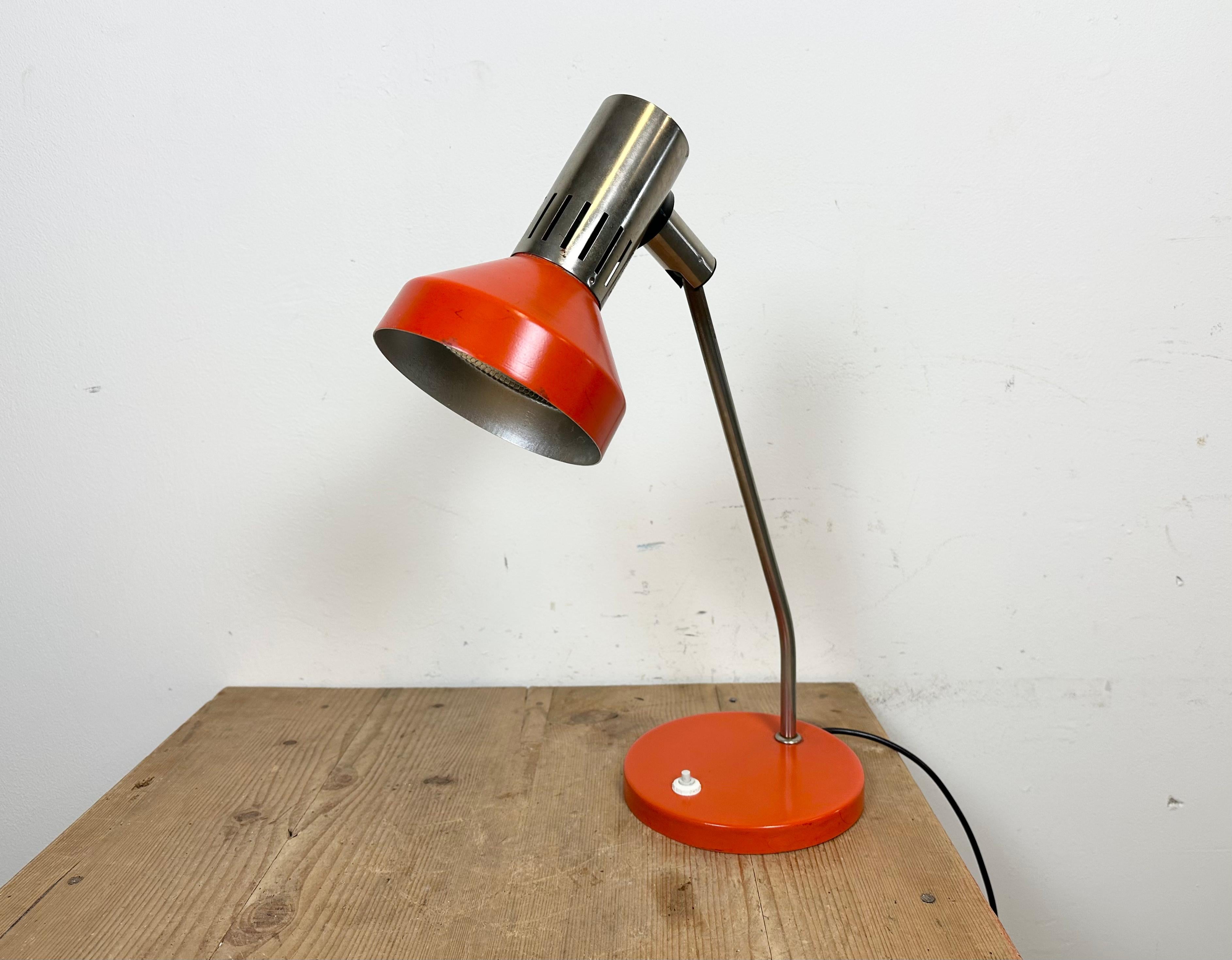 This table lamp was produced by AKA Leuchten in former DDR ( East Germany) during the 1970s. It features an aluminium lampshade, a chrome plated arm and iron base. Fully functional.
Lampshade diameter: 14 cm
Weight : 2.5 kg.