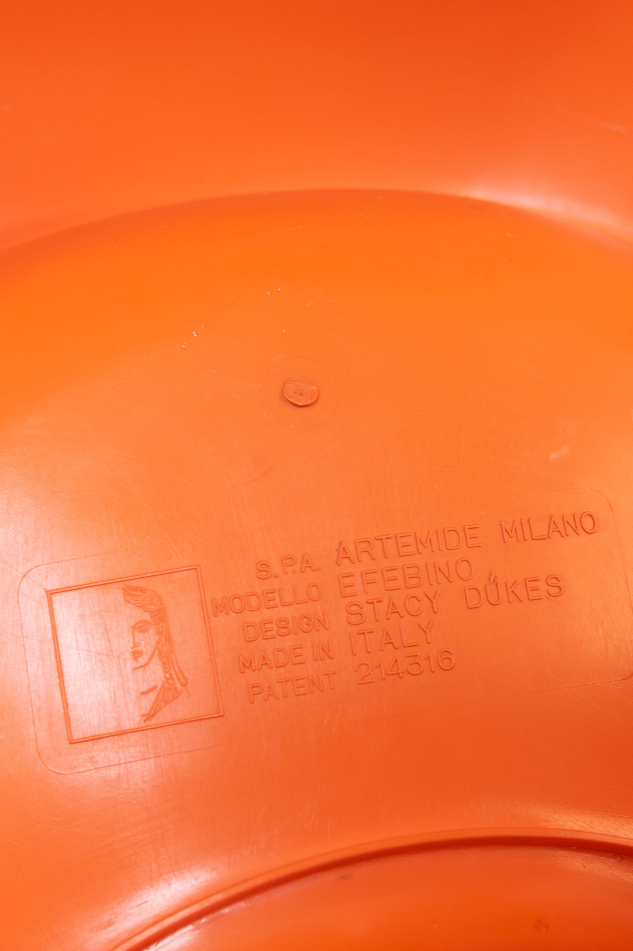 Plastique Tabouret Efebino orange vintage de Stacy Dukes pour Artemide, 1966 en vente