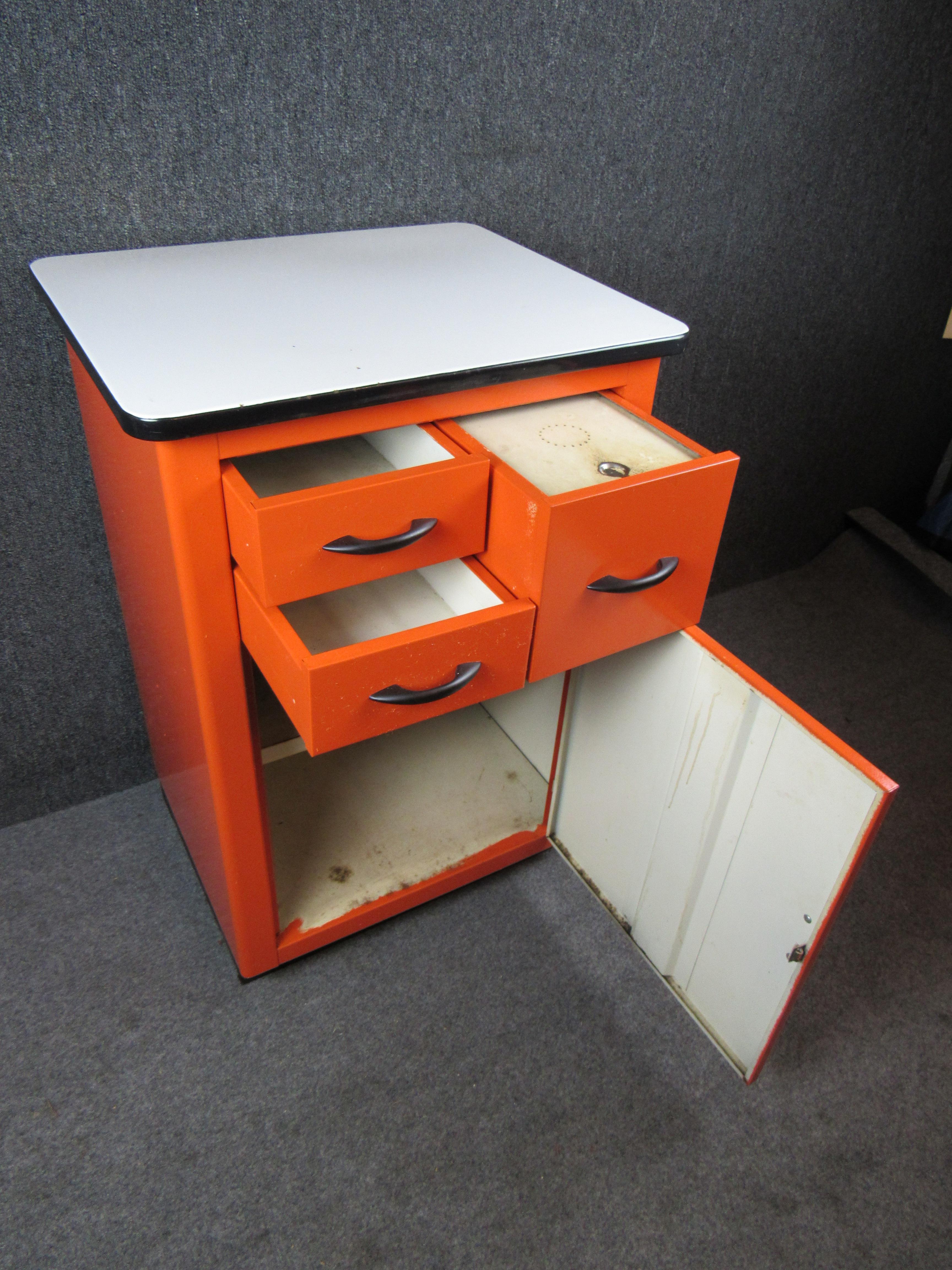 orange metal cabinet