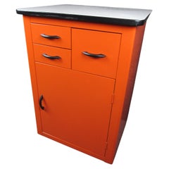 Vintage Orange Enamel Industrial Metal Cabinet