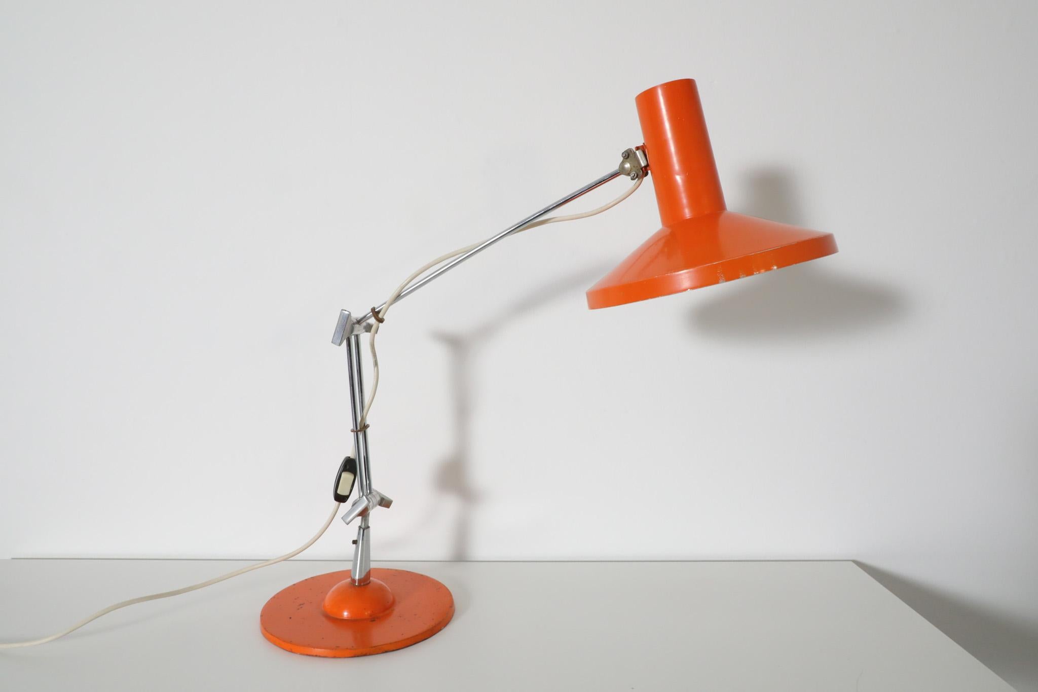 Vintage Orange Enameled Architect Task Lamp For Sale 3