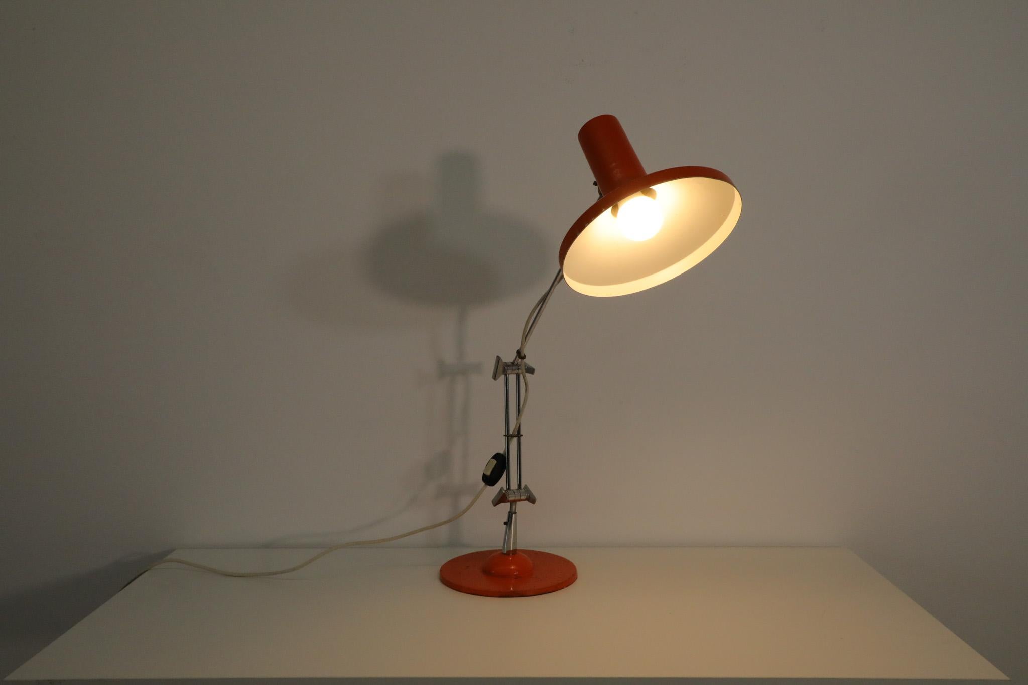 Mid-Century Modern Vintage Orange Enameled Architect Task Lamp For Sale
