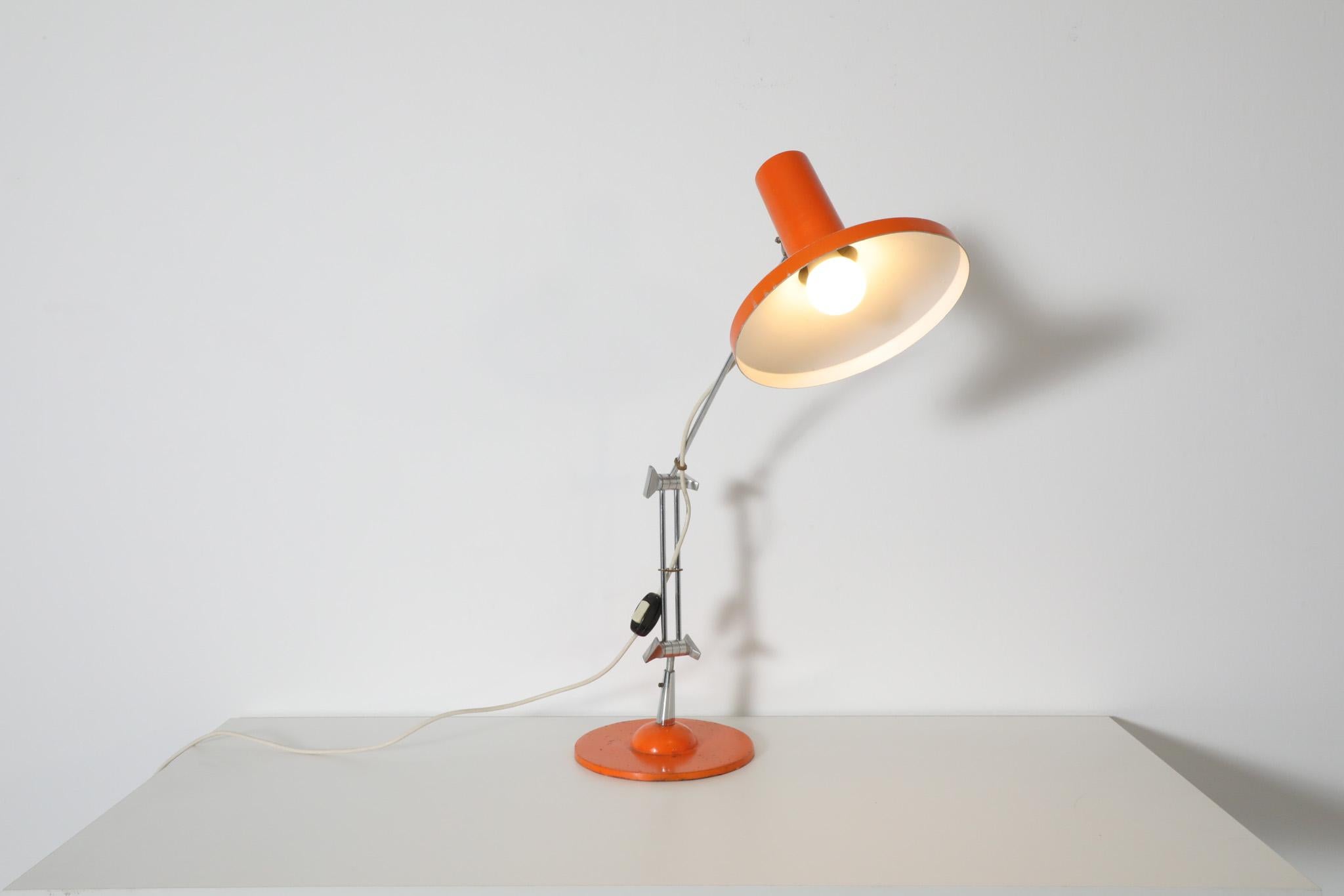 Hungarian Vintage Orange Enameled Architect Task Lamp For Sale