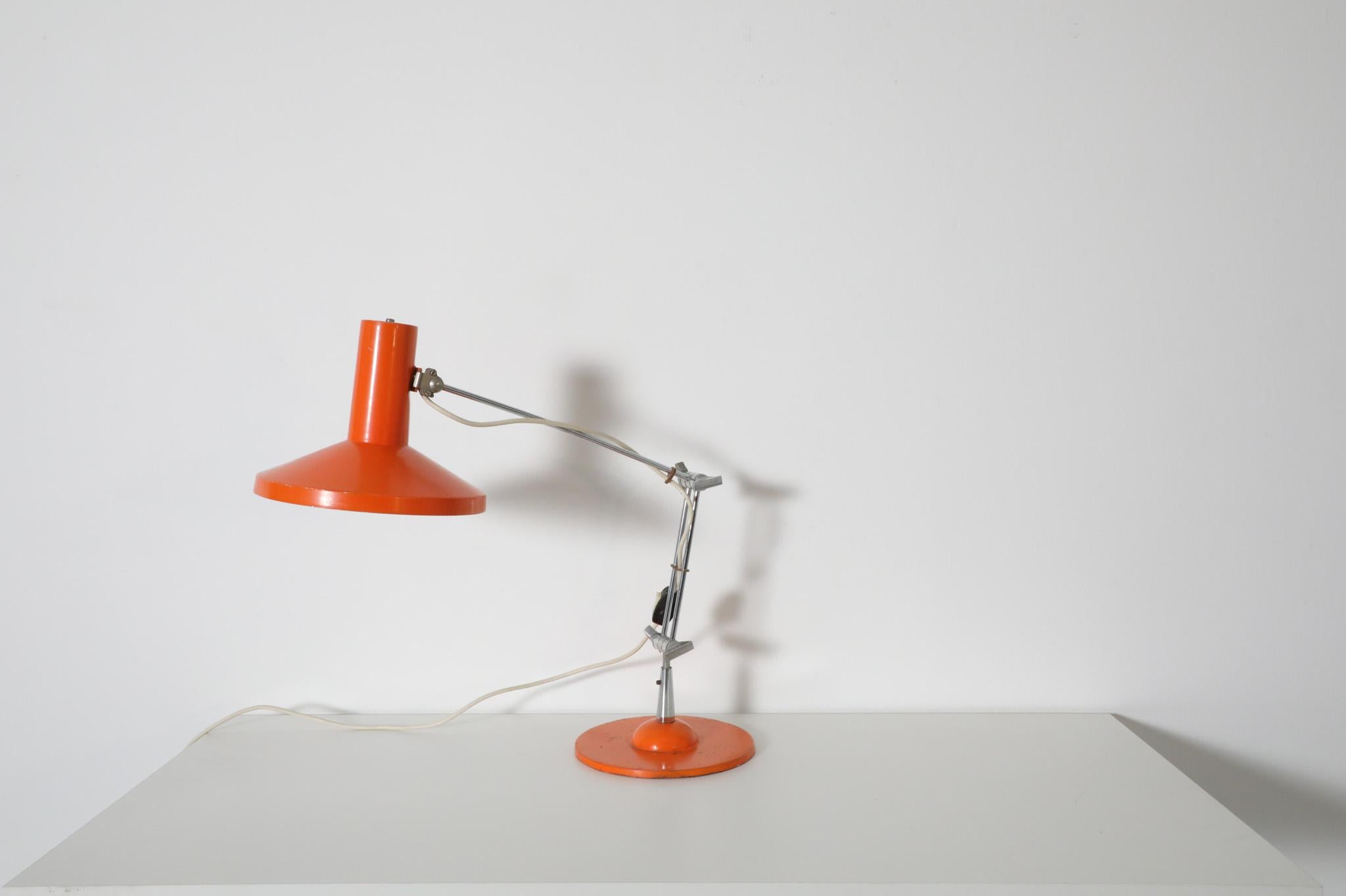 Mid-20th Century Vintage Orange Enameled Architect Task Lamp For Sale